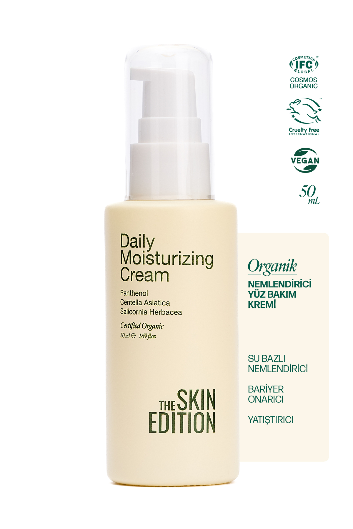 The Skin Edition Organik Sertifikalı Su Bazlı Nemlendirici, Onarıcı, Yatıştırıcı Yüz Bakım Kremi 50 ml