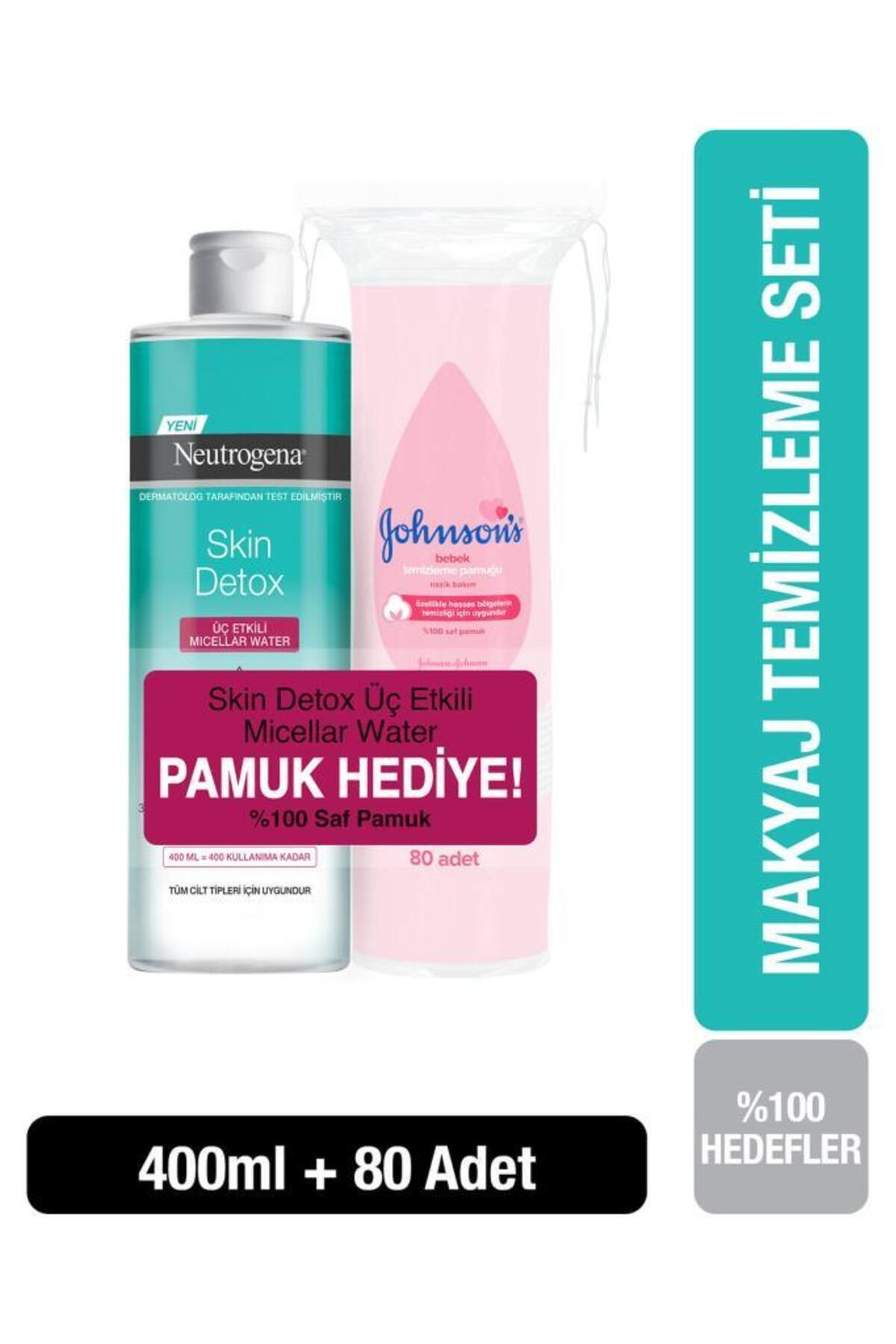 Neutrogena Skin Detox Üç Etkili Micellar Makyaj Temizleme Suyu 400 ml +Johnson's Baby Temizleme Pamuğu 80 Adet