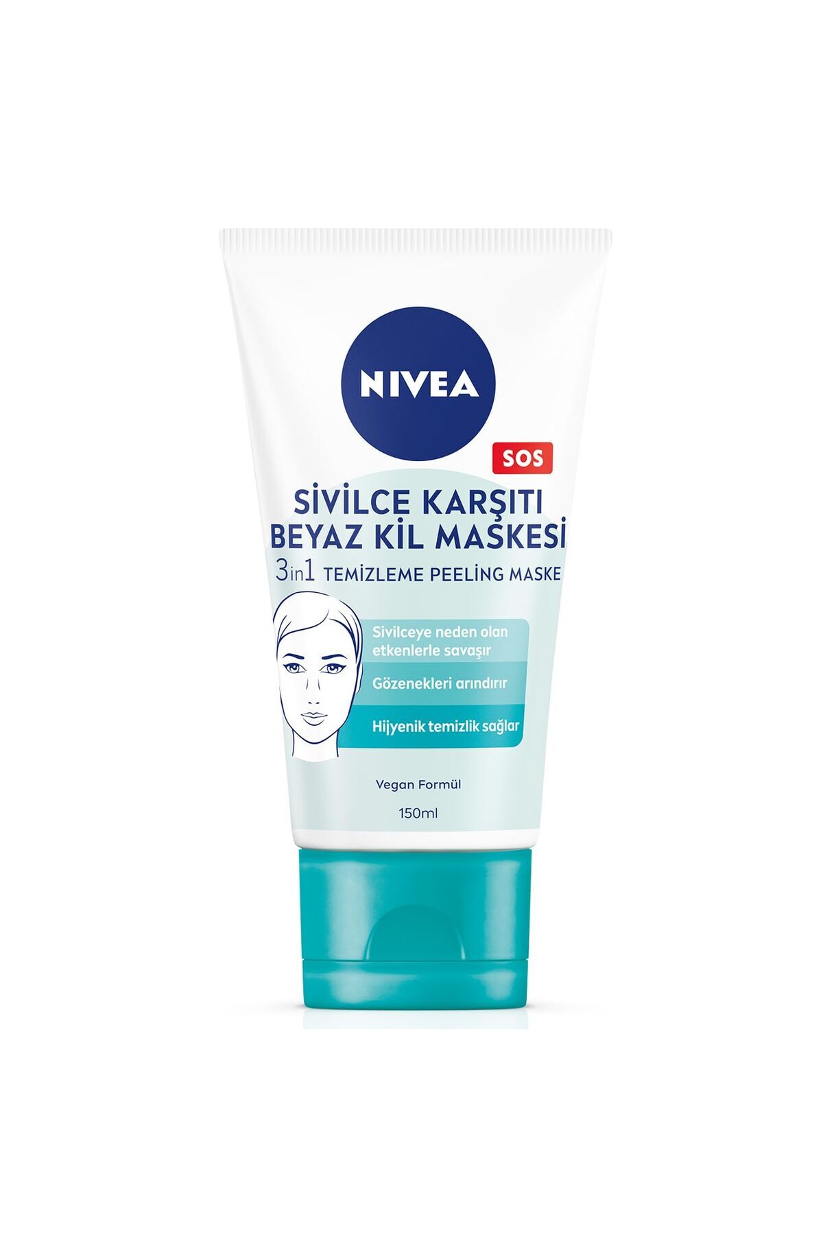 Hepta Collection Karşıtı 3'ü 1 Arada Beyaz Kil Maskesi 150ml, Temizleme, Peeling, Siyah Nokta Arındırıcı, Göz