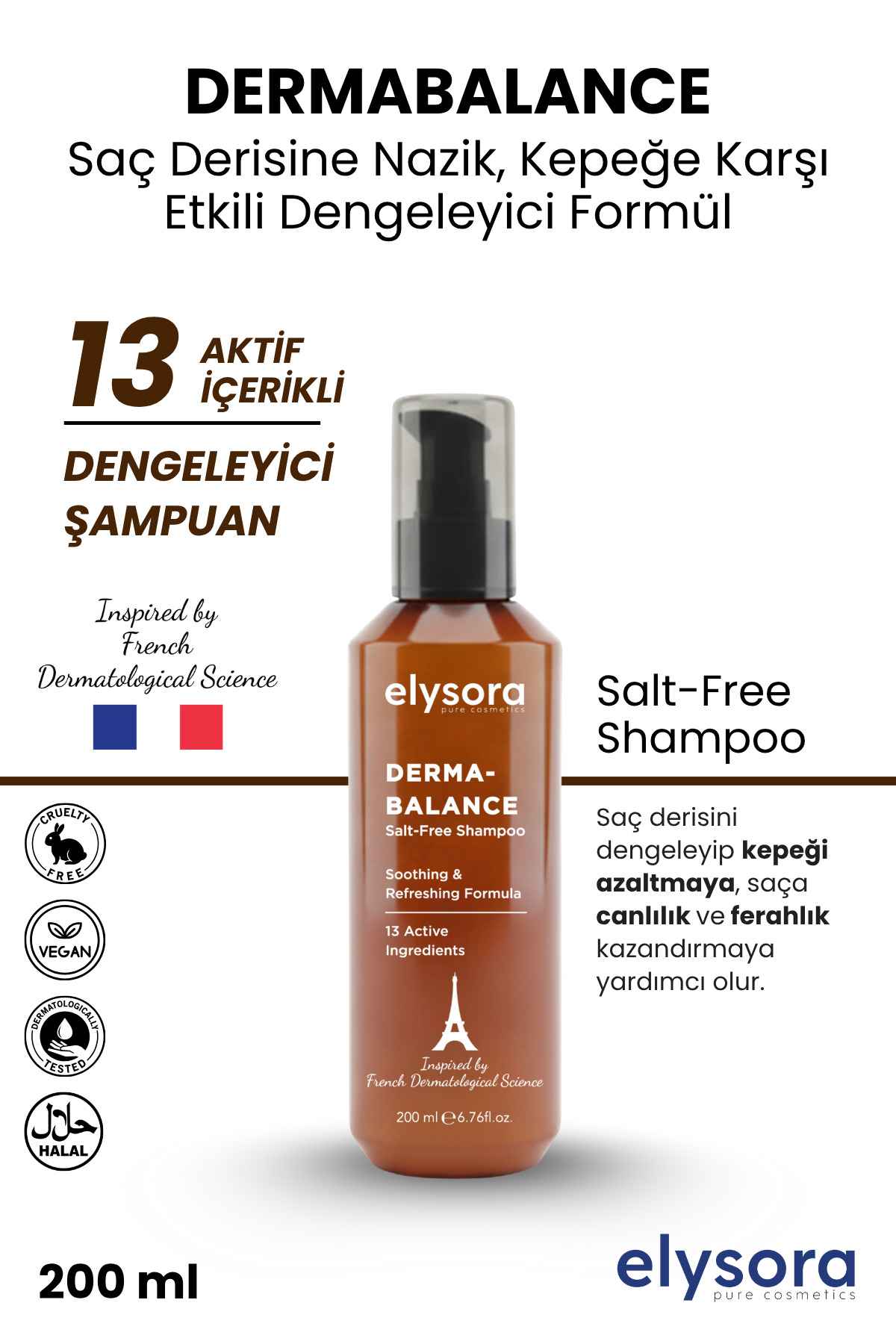 Elysora Kepek Önelyici, Arındırıcı, Dengeleyici, Salisilik Asit İçeren, Kepek Karşıtı, Tuzsuz Şampuan 200ml