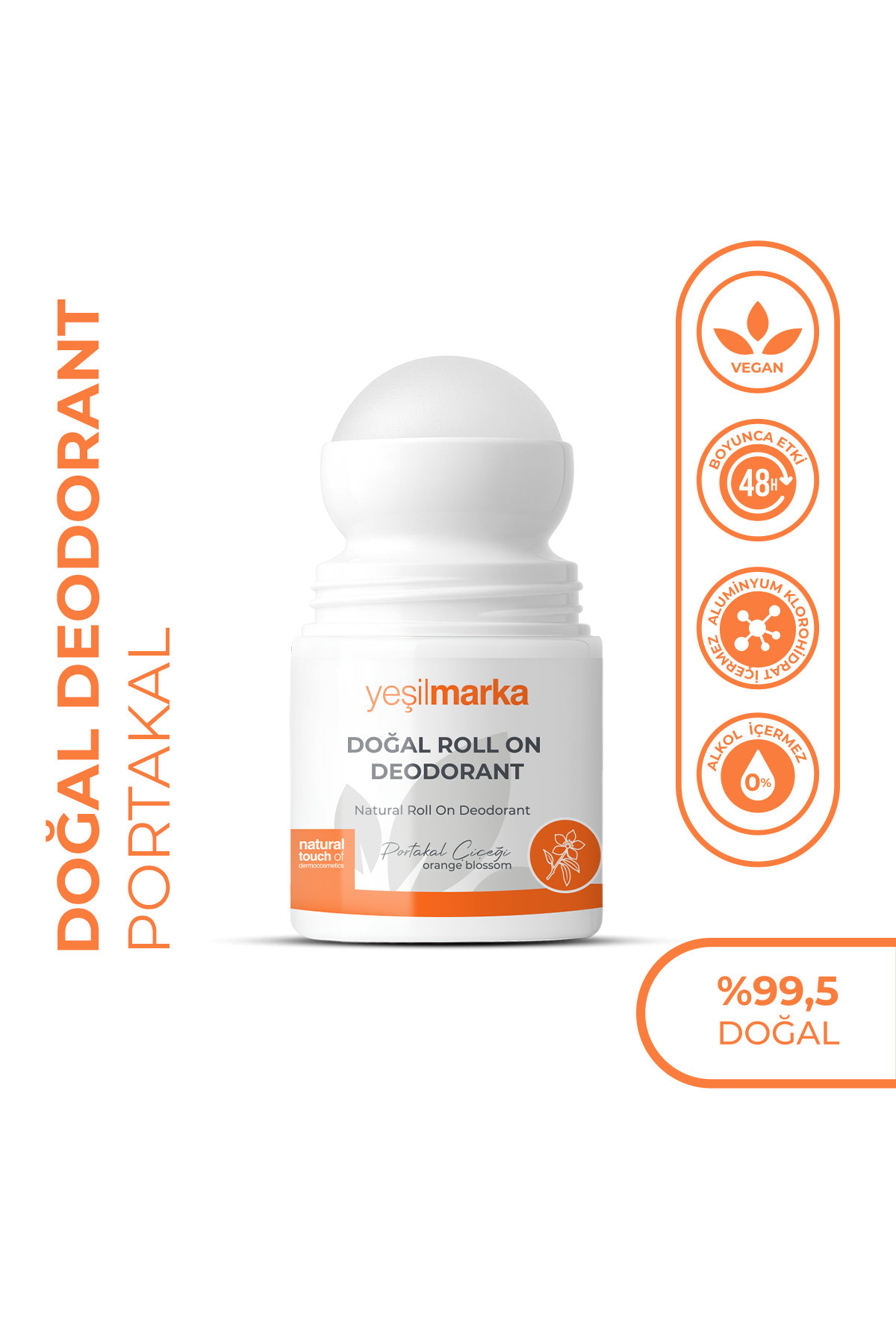 yeşilmarka Doğal Roll-on Portakal Deodorant Ter Kokusu Önleyici Aluminyum Içermeyen Vegan Alkolsüz