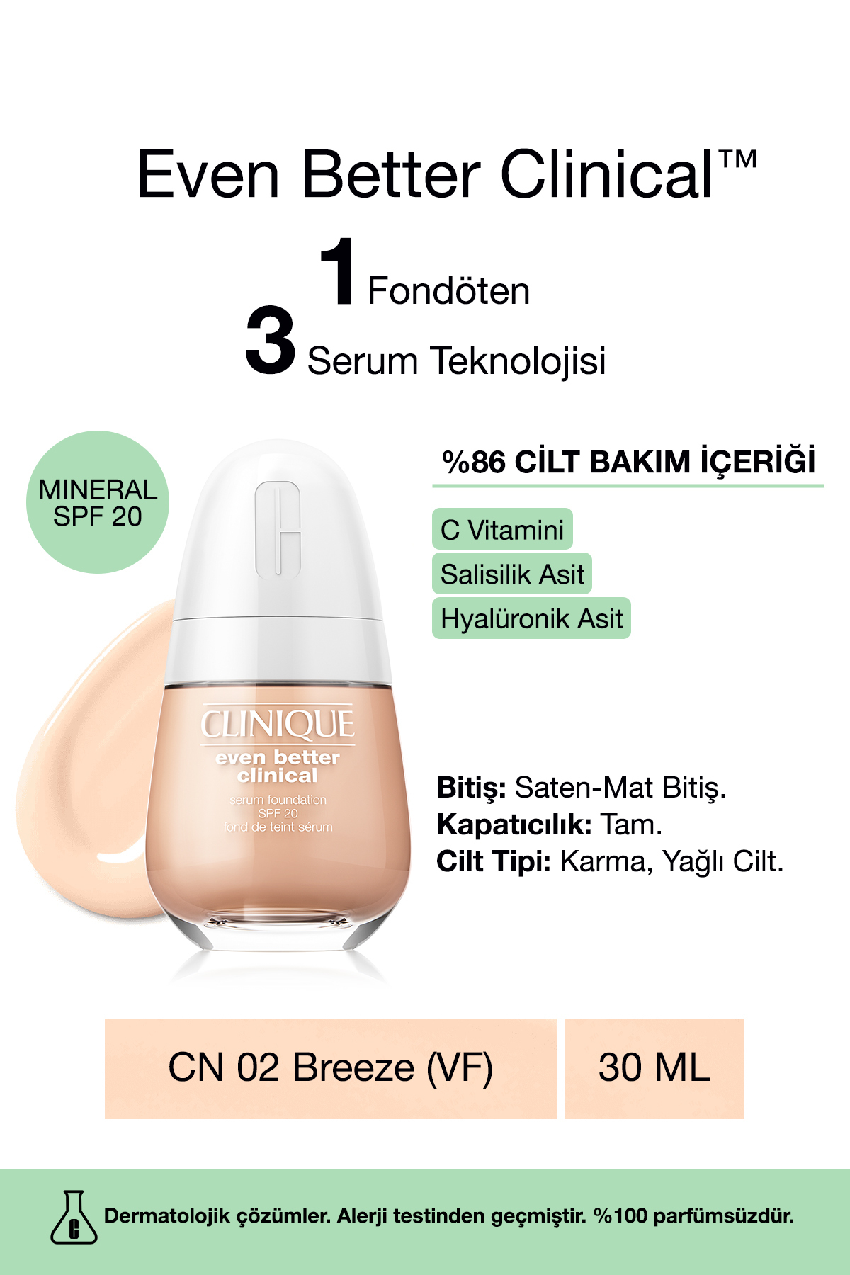 Clinique Even Better Clinical™ Serum Fondöten Spf 20 - Renk: Cn 02 Breeze (VF) - 30ml
