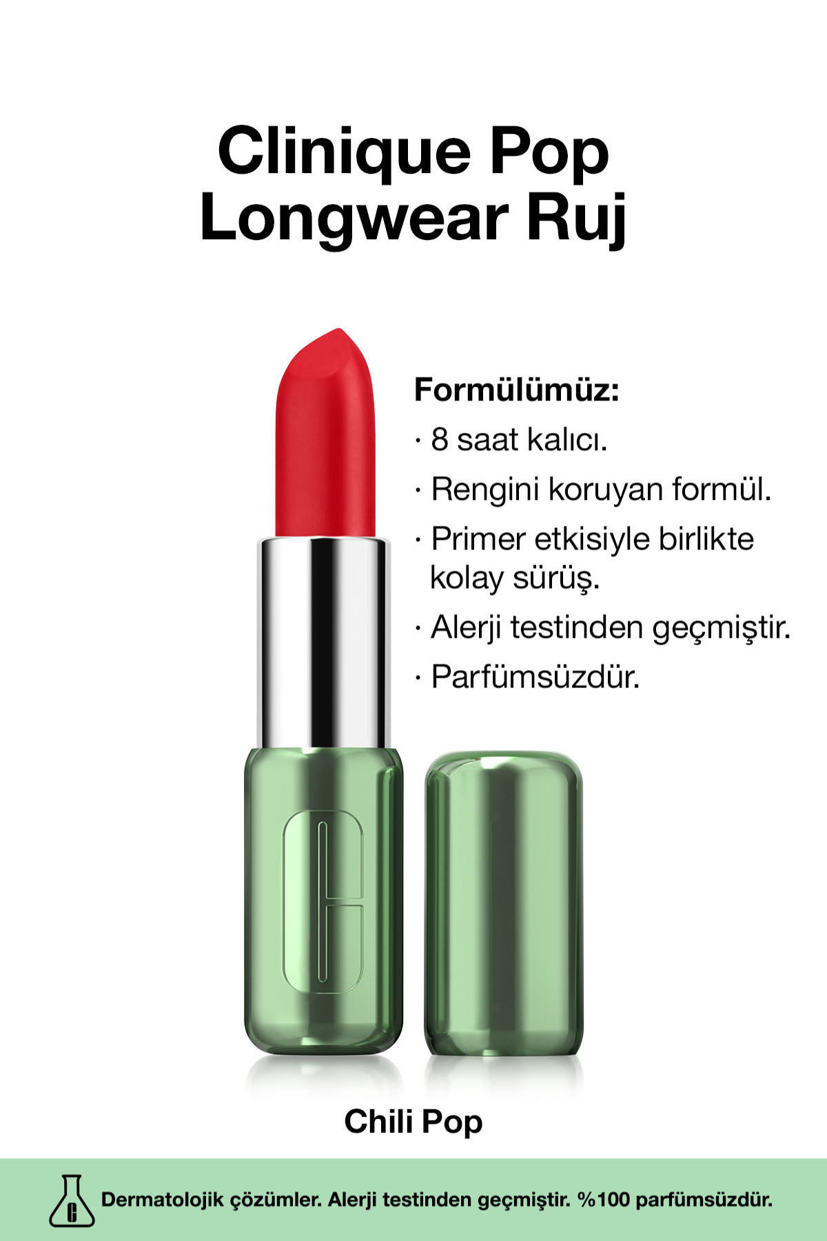 Clinique Pop Longwear™ Gün Boyu Kalıcı Ruj - Renk: Chilli Pop 3.9g | Mat Bitiş