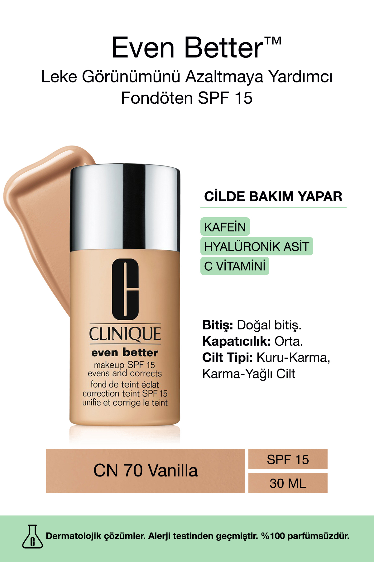 Clinique Even Better™ Doğal Bitişli Fondöten Spf 15 - Renk: Cn 70 Vanilla 30ml | C Vitamini
