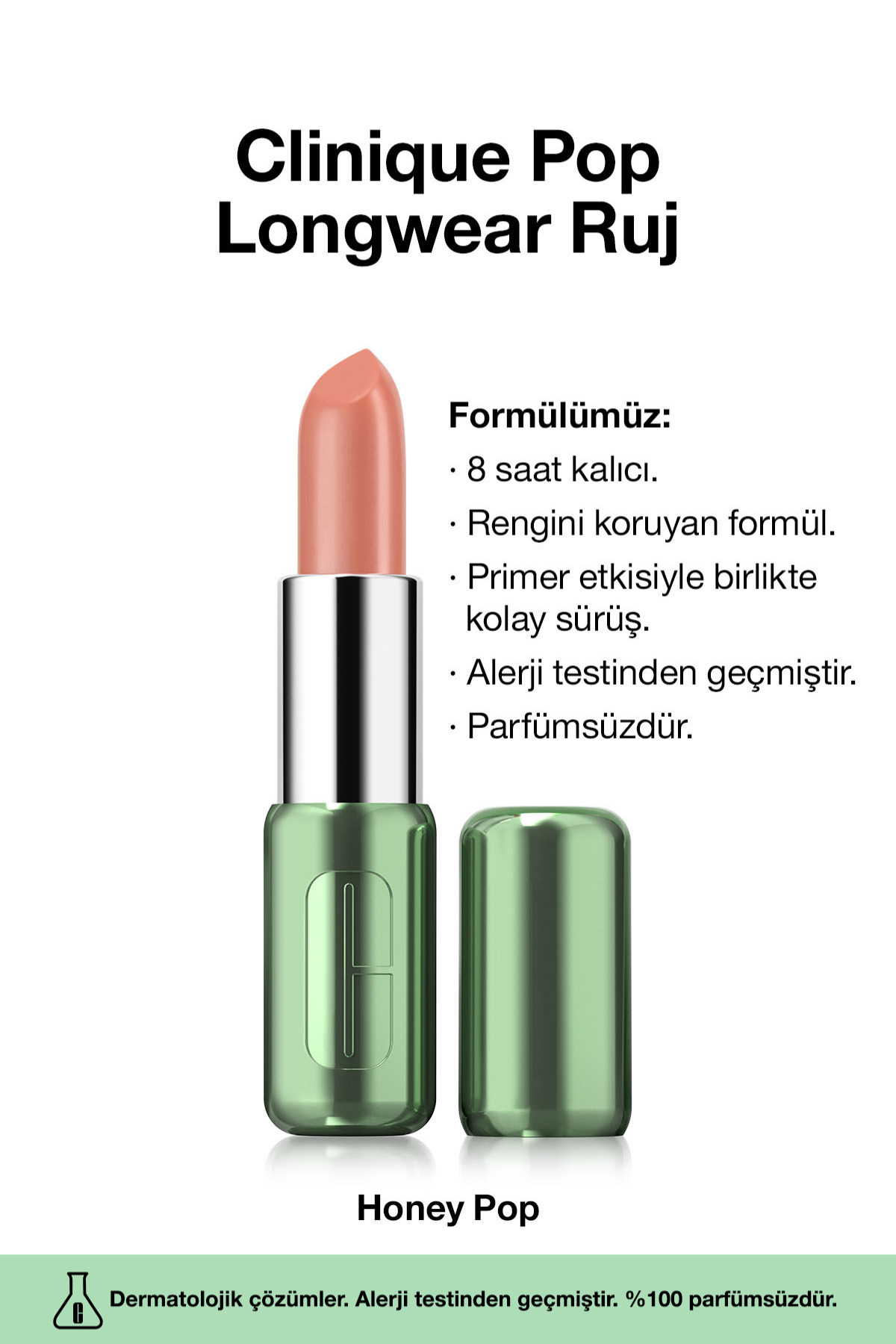 Clinique Pop Longwear™ Gün Boyu Kalıcı Ruj - Renk: Honey Pop 3.9g | Saten Bitiş