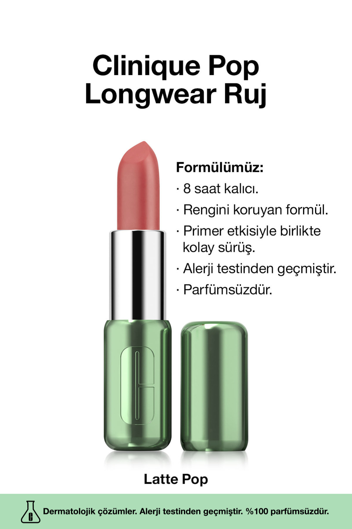 Clinique Pop Longwear™ Gün Boyu Kalıcı Ruj - Renk: Latte Pop 3.9g | Mat Bitiş