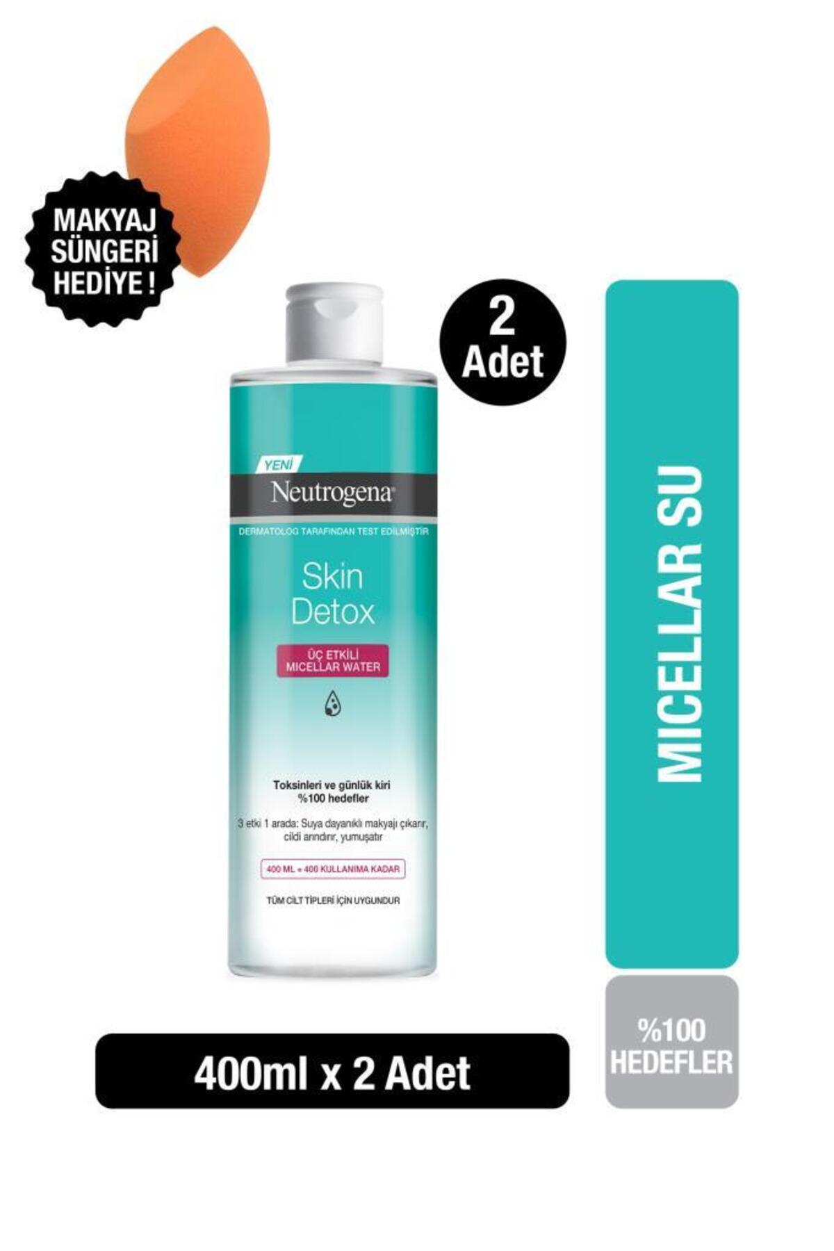 Neutrogena Skin Detox 3 Etkili Micellar Water Makyaj Temizleme Suyu 400 ml x2 + Makyaj Süngeri