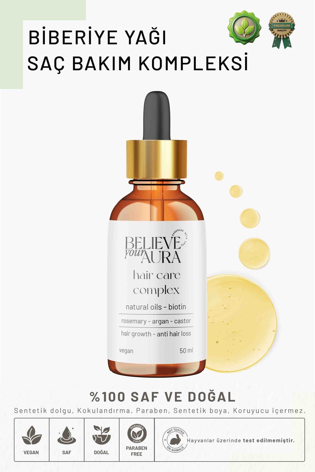 Believe Your Aura Biberiye Yağı Saç Bakım Kompleksi - Dökülme ve Kepek Karşıtı Hızlı Uzama Saç Bakım Serumu - 50 ml