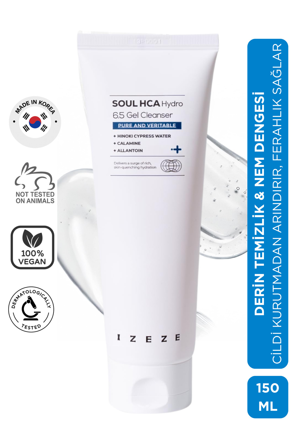 IZEZE Soul HCA Hydro Temizleyici, 150ml | Hyaluronik Asit İçerikli Jel Temizleyici, Tüm Cilt Tipleri İçin