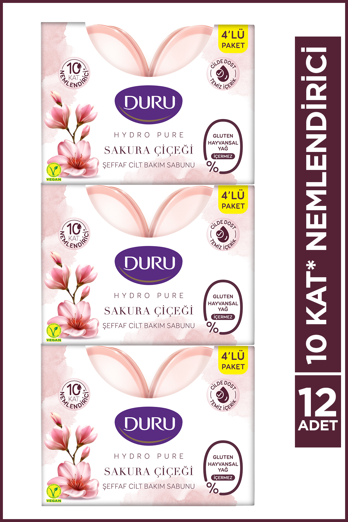 Duru Hydro Pure Sakura Çiçeği 12 Adet Şeffaf Cilt Bakım Sabunu 12x135 Gr