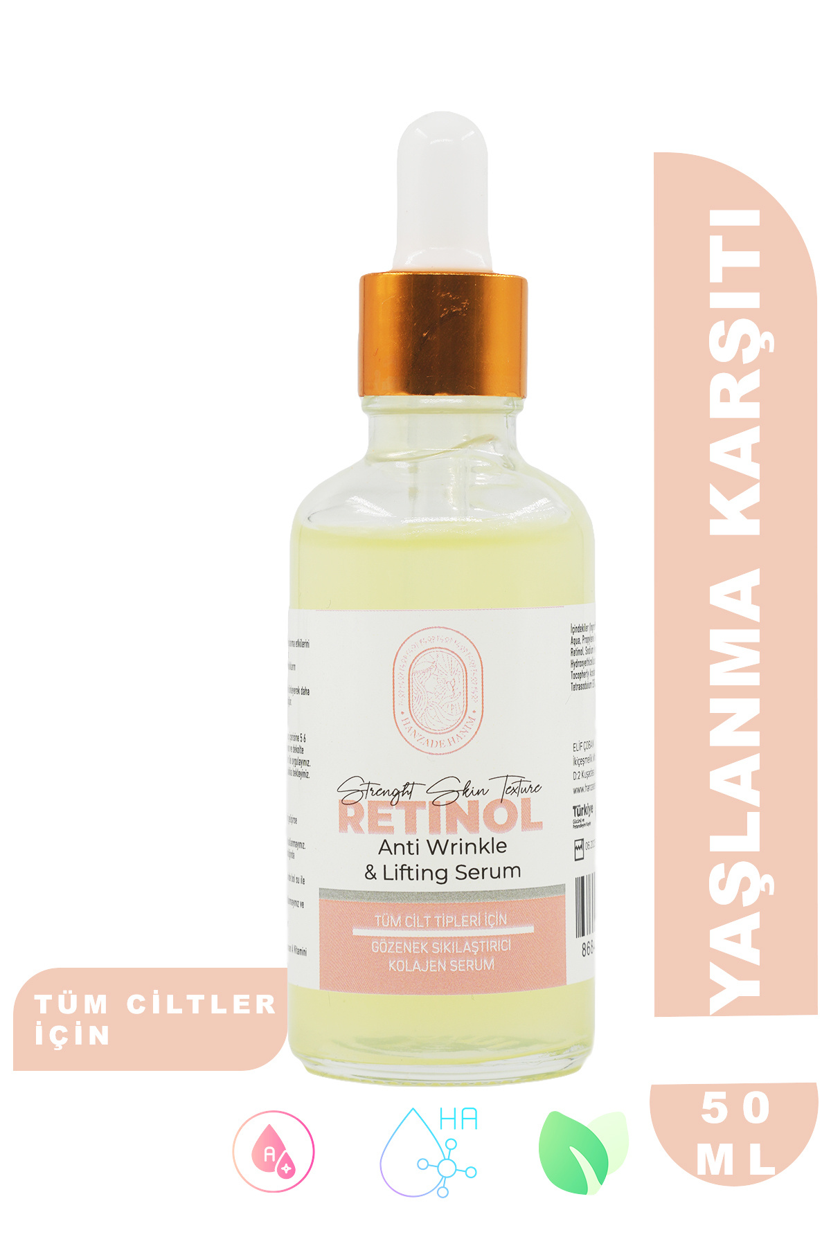 HANZADE HANIM Retinol A Vitamin Kırışıklık ve Yaşlanma Karşıtı Bariyer Onarıcı Cilt Yenileyici Serum 50ml