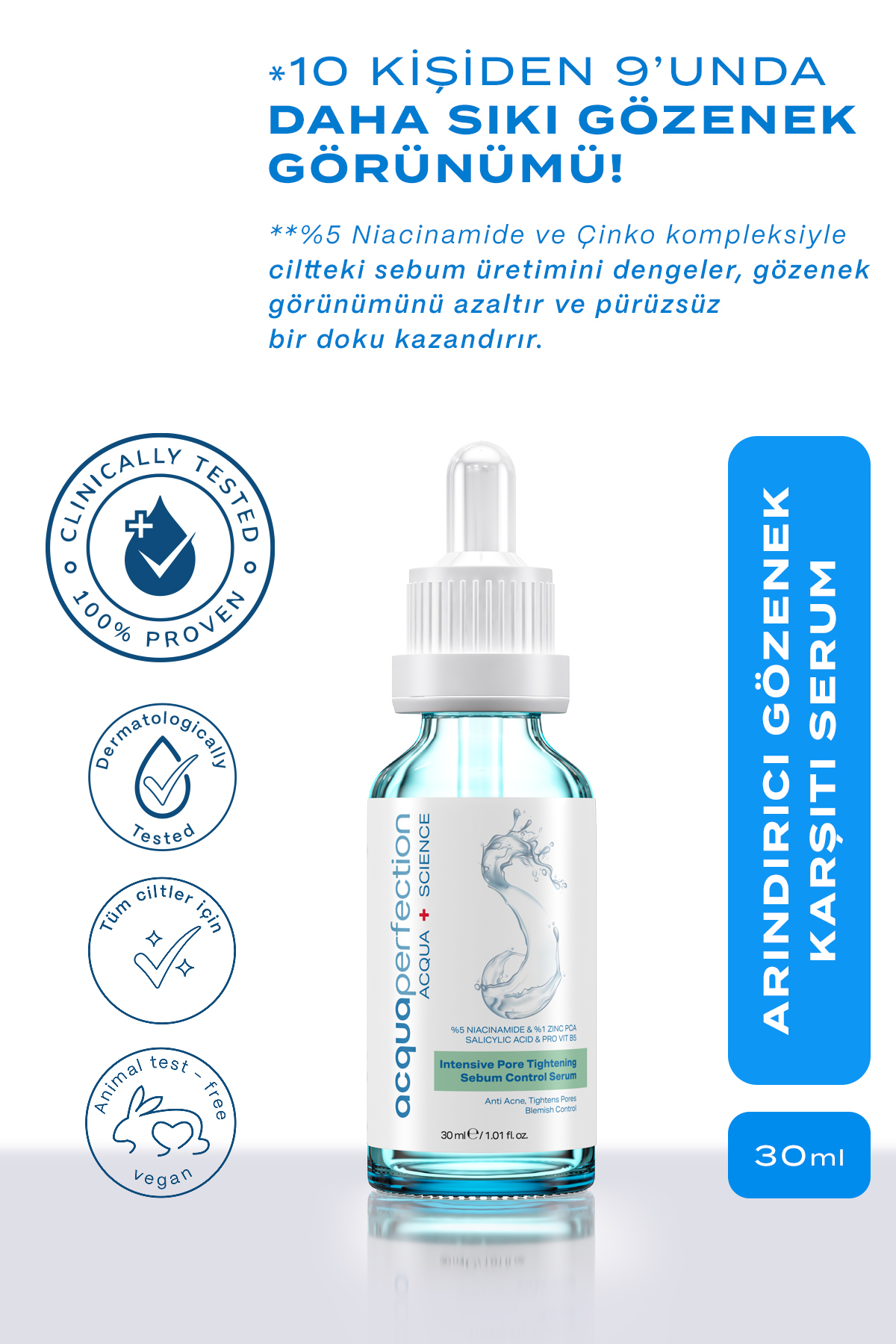 Acqua Perfection Sebum Siyah Nokta ve Gözenek Karşıtı Cilt Bariyeri Güçlendirici %5 Niacinamide Serum 30ml