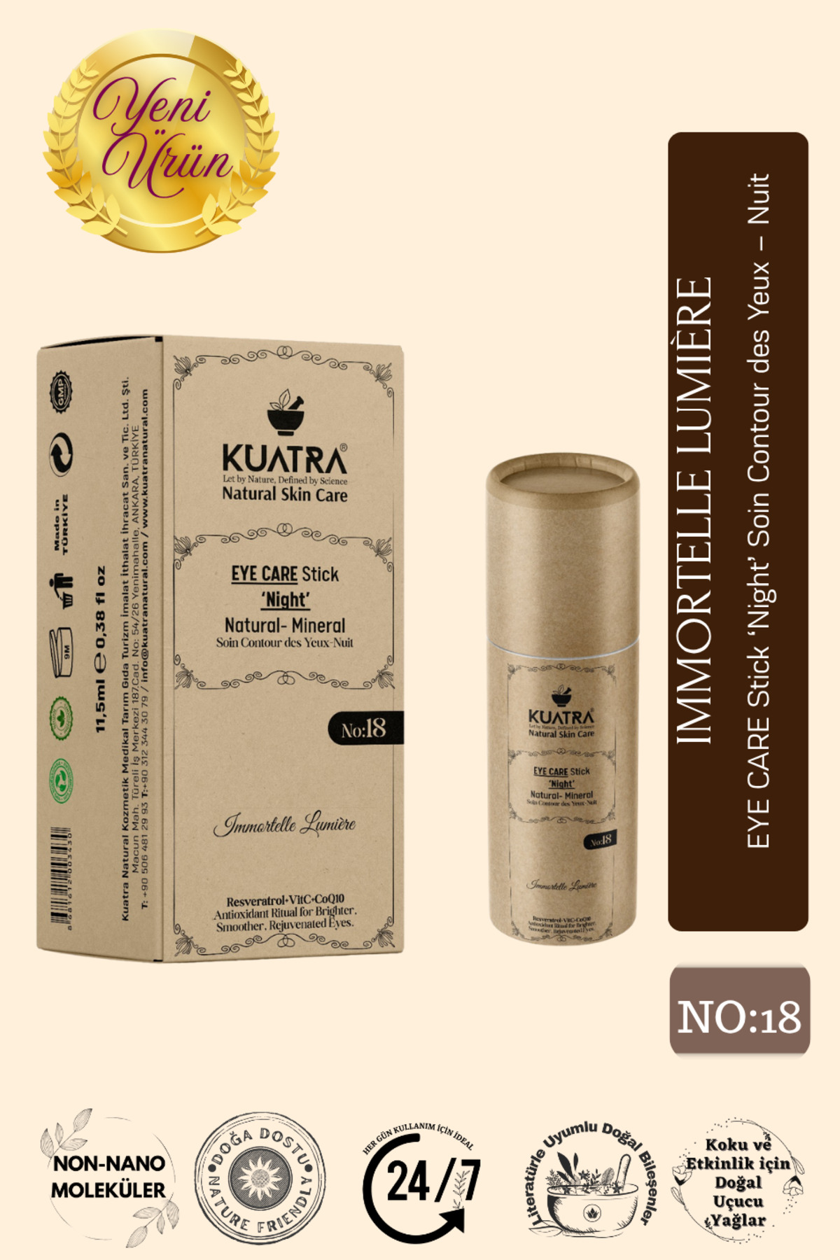 KUATRA Immortelle Lumière Göz Çevresi Stick – Gece Bakımı | Canlanmış Göz Çevresi Antioksidan Etki