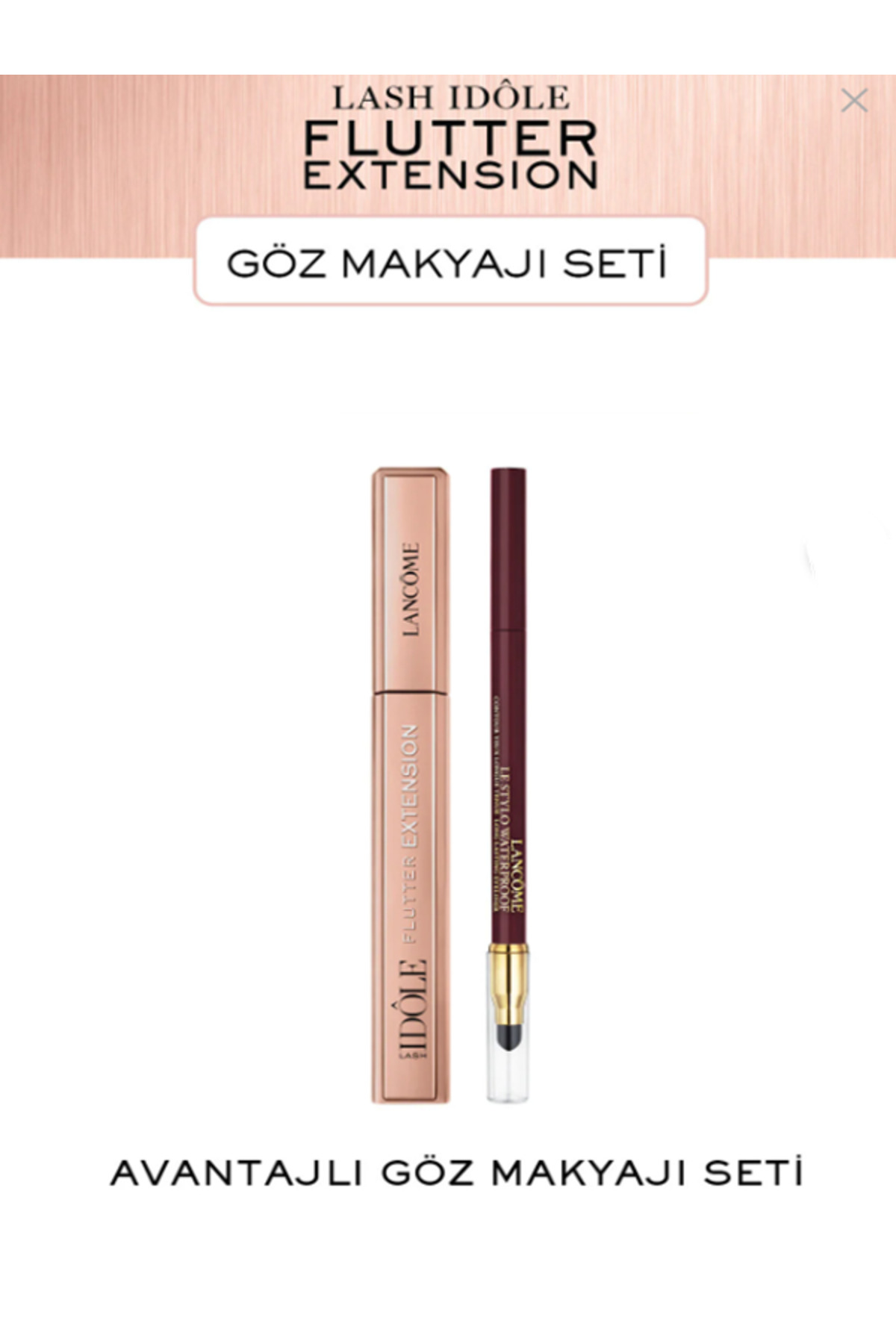 Lancome Lash Idôle Flutter Extension Maskara ve Le Stylo Suya Dayanıklı Göz Kalemi 10 Ruby Fever Set