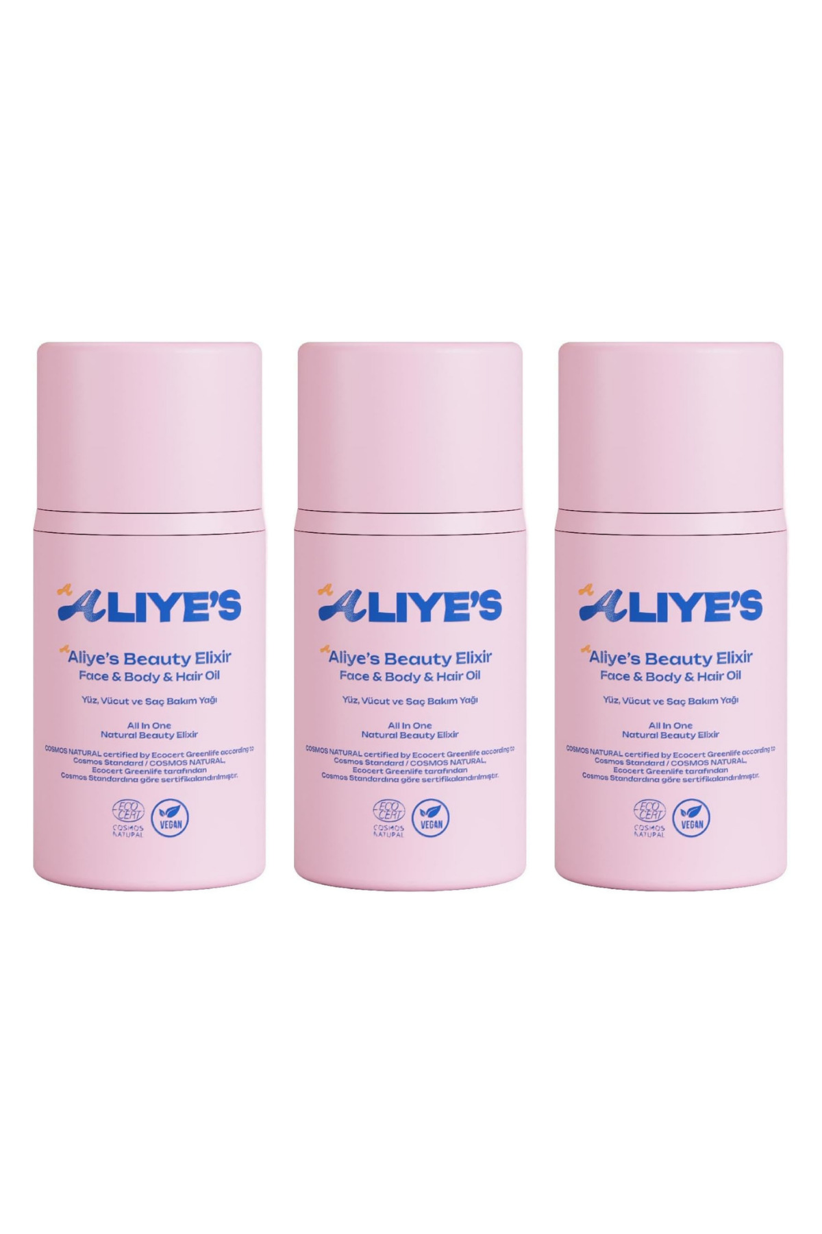 aliyes beauty elixir %100 Doğal Gece Bakım Yağı 3'lü Set - Yüz, Vücut Ve Saç Bakım Yağı Ecocert Cosmos Natural Sertifika