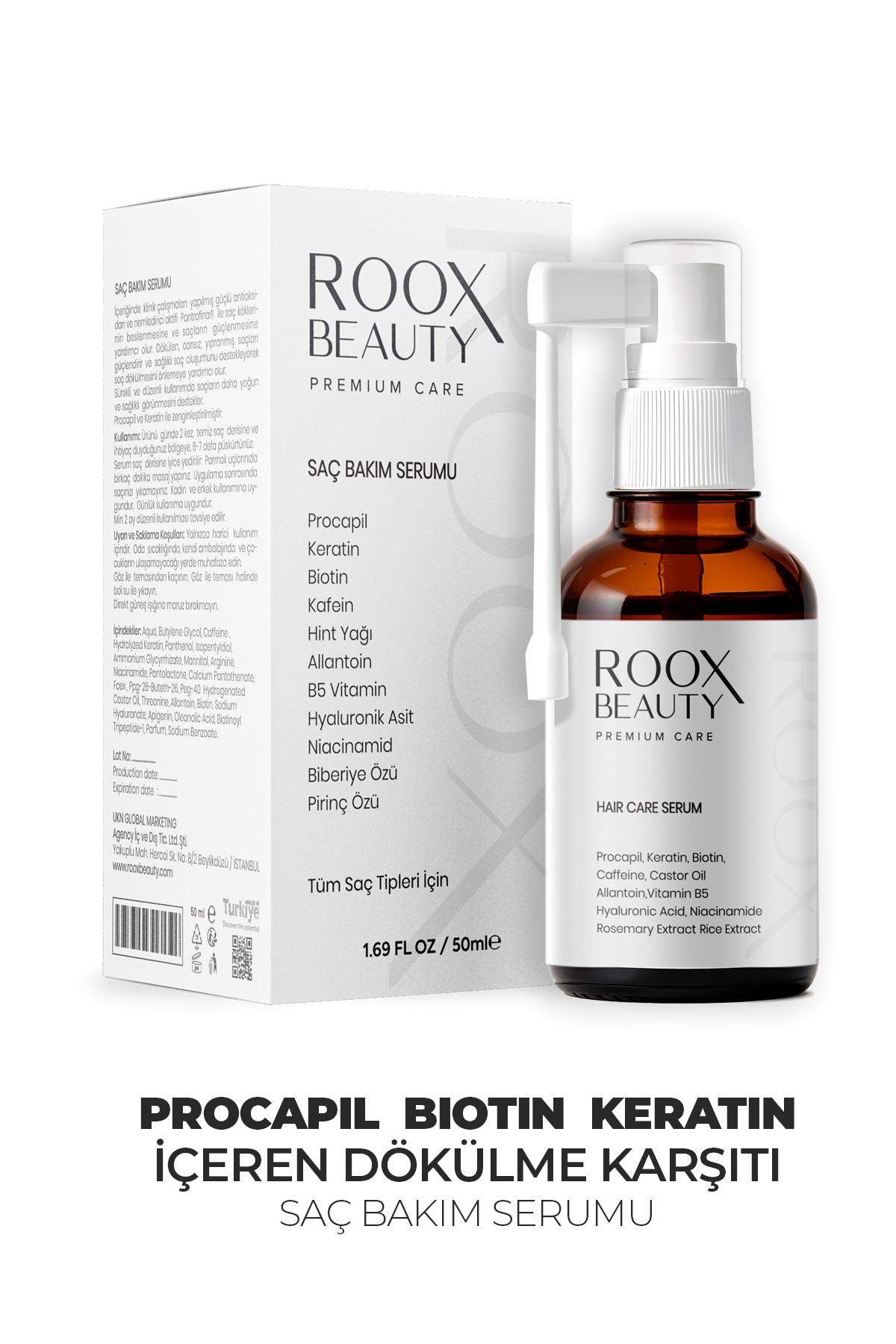 Roox Beauty Procapil Biotin Keratin Kafein Allantoin B5 Vitamin Hint Yağı Içeren Saç Bakımı Serumu