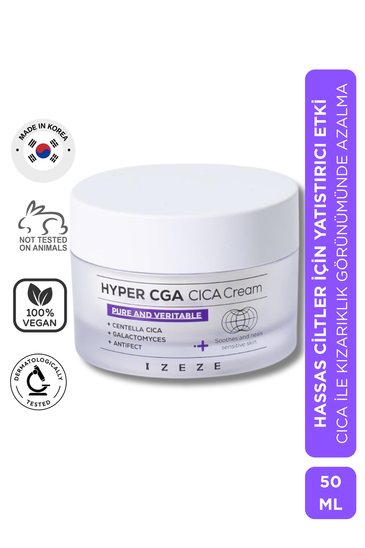 IZEZE Hyper CGA Cica Cream, 50ml | Hassas Ciltler Için Yatıştırıcı & Onarıcı Cica Yüz Kremi