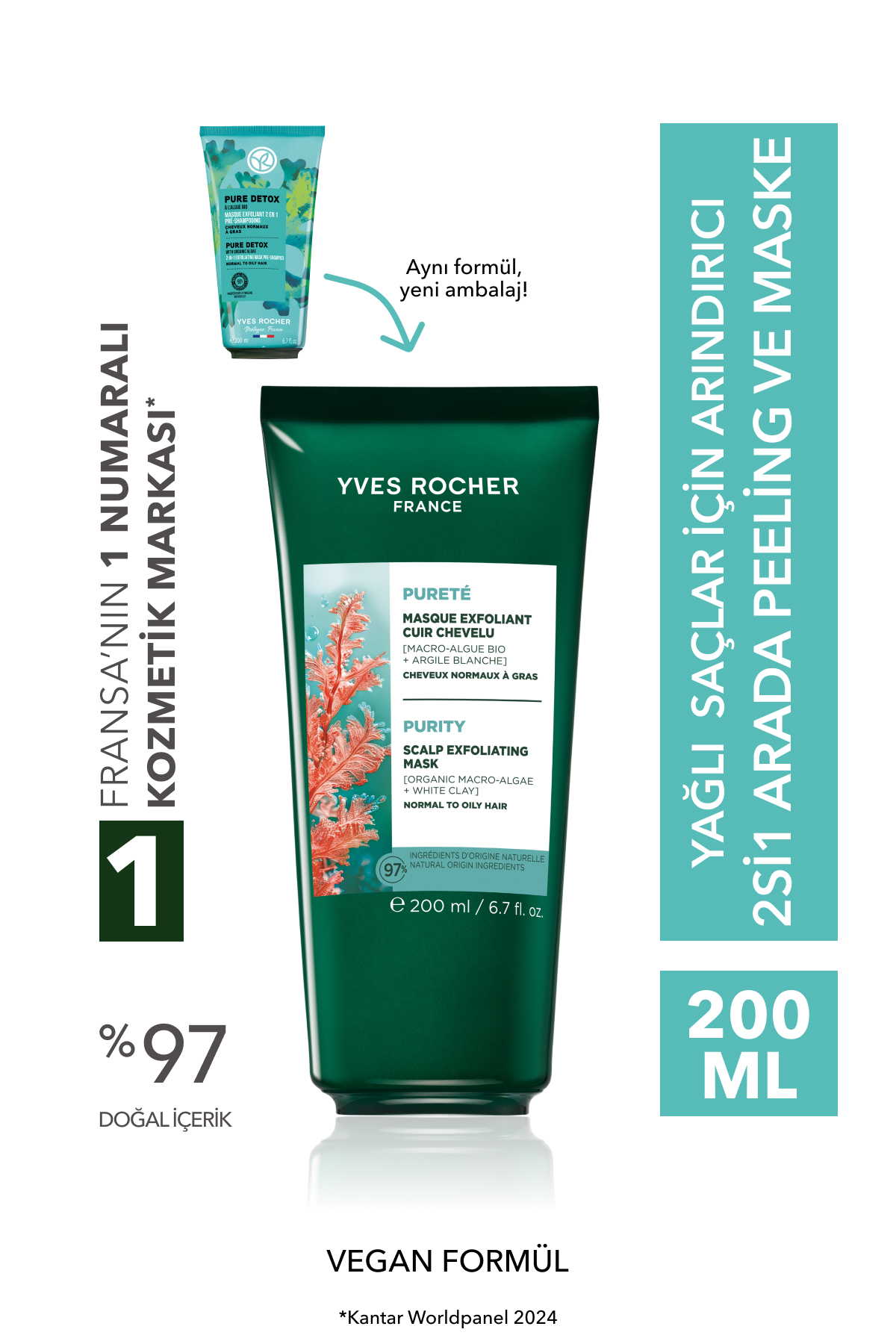 Yves Rocher Arındırıcı 2si1 Arada Peeling ve Maske - Yağlı Saçlar / Purete - Vegan -200ml