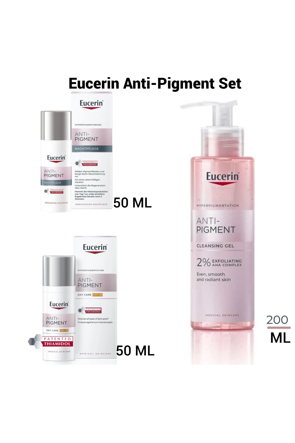 Eucerin Anti-Pigment 3 lü set. Gece Kremi, Gündüz Kremi, Temizleme Jeli