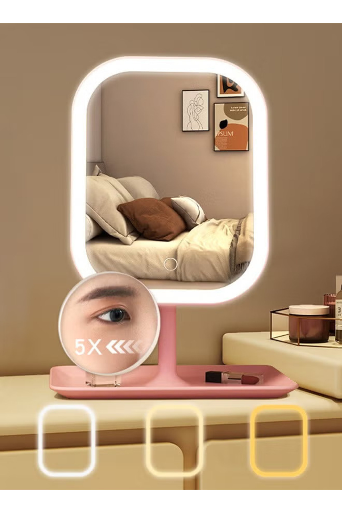 Store Led Işıklı Usb Şarjlı Dikdörtgen Masa Üstü Makyaj Aynası Makyaj Aynası Dokunmatik