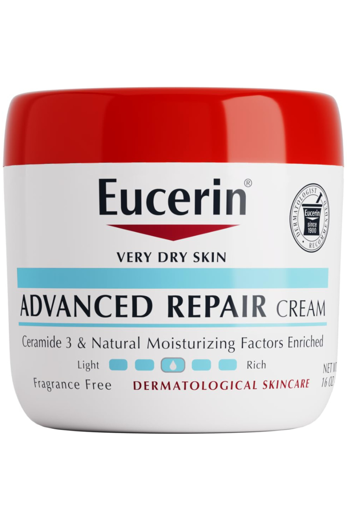 Eucerin Advanced Repair Body Cream for Very Dry Skin, Fragrance Free Daily Body Moisturizer, 16 Oz Jar 454gr