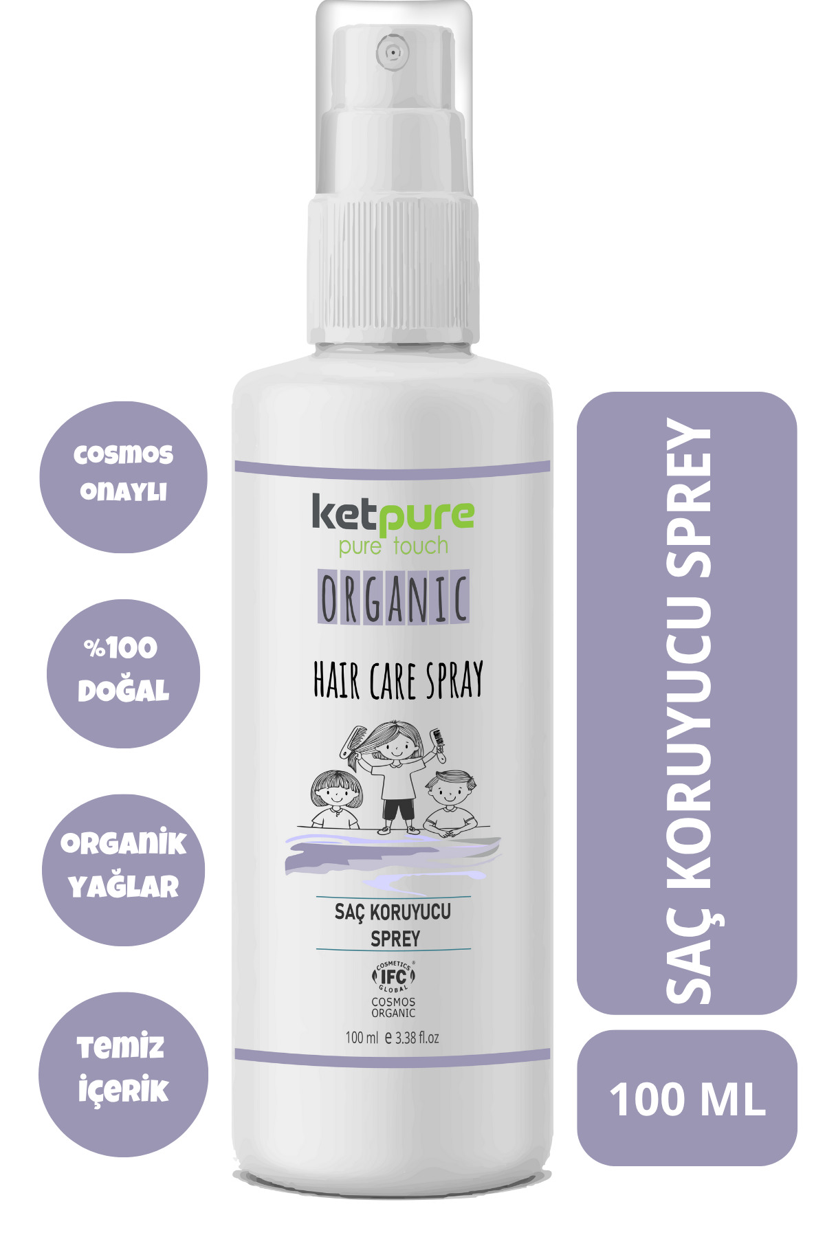 ketpure Doğal ve Organik İçerikli Saç Koruyucu Sprey - Çocuklar İçin Güvenli Formül 100 ML