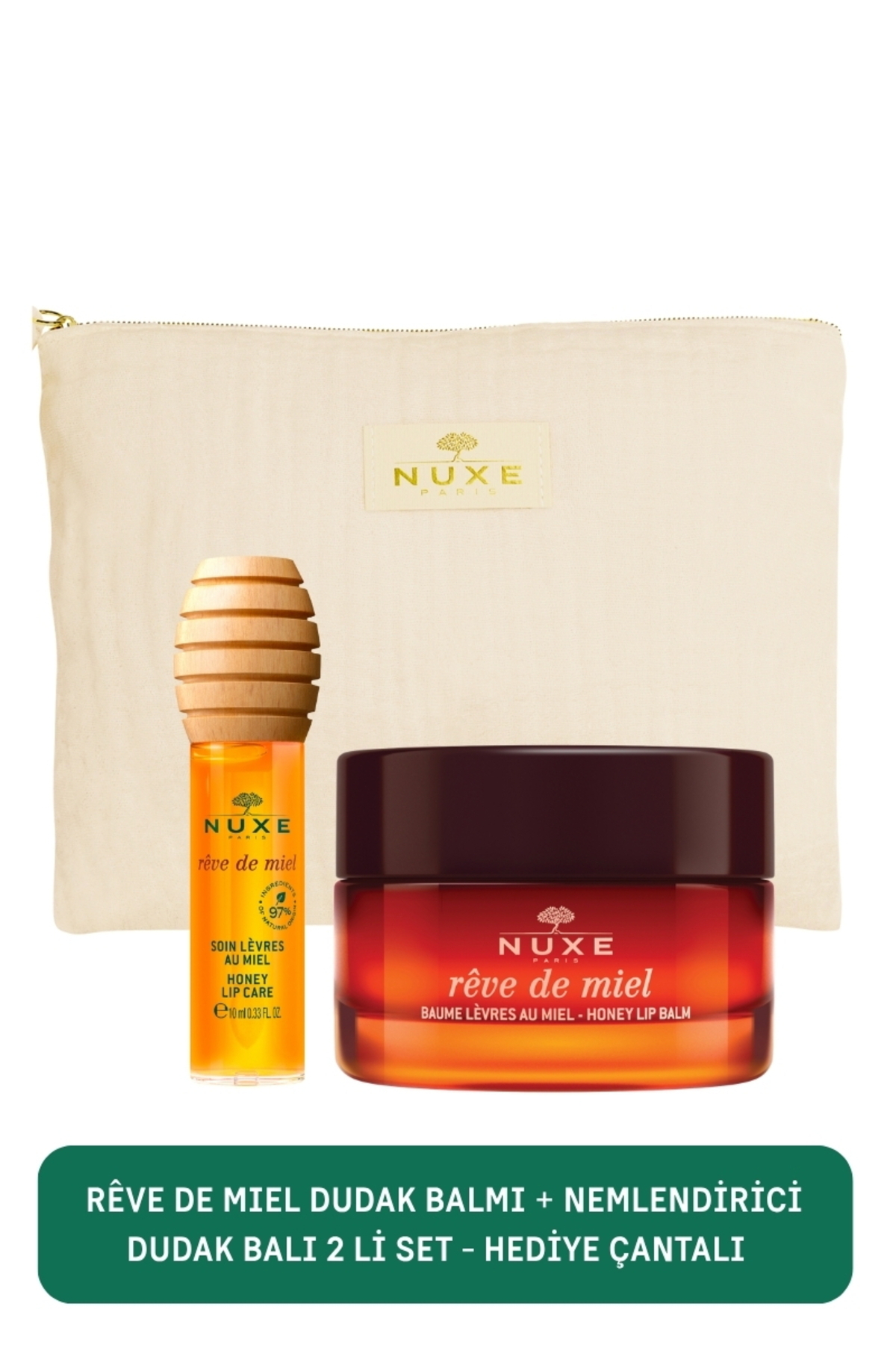Nuxe Rêve de Miel Besleyici Onarıcı Dudak Kremi 15 gr + Besleyici Dudak Balı 10 ml - Çanta Hediye
