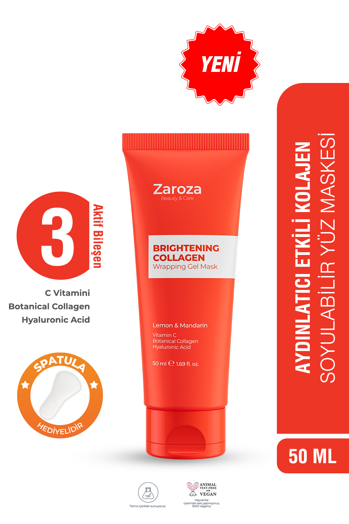 ZAROZA Aydınlatıcı Kolajen Cam Maske- C Vitamini, Hyaluronik Asit, Soyulabilir Jel Yüz Maskesi - 50 ml