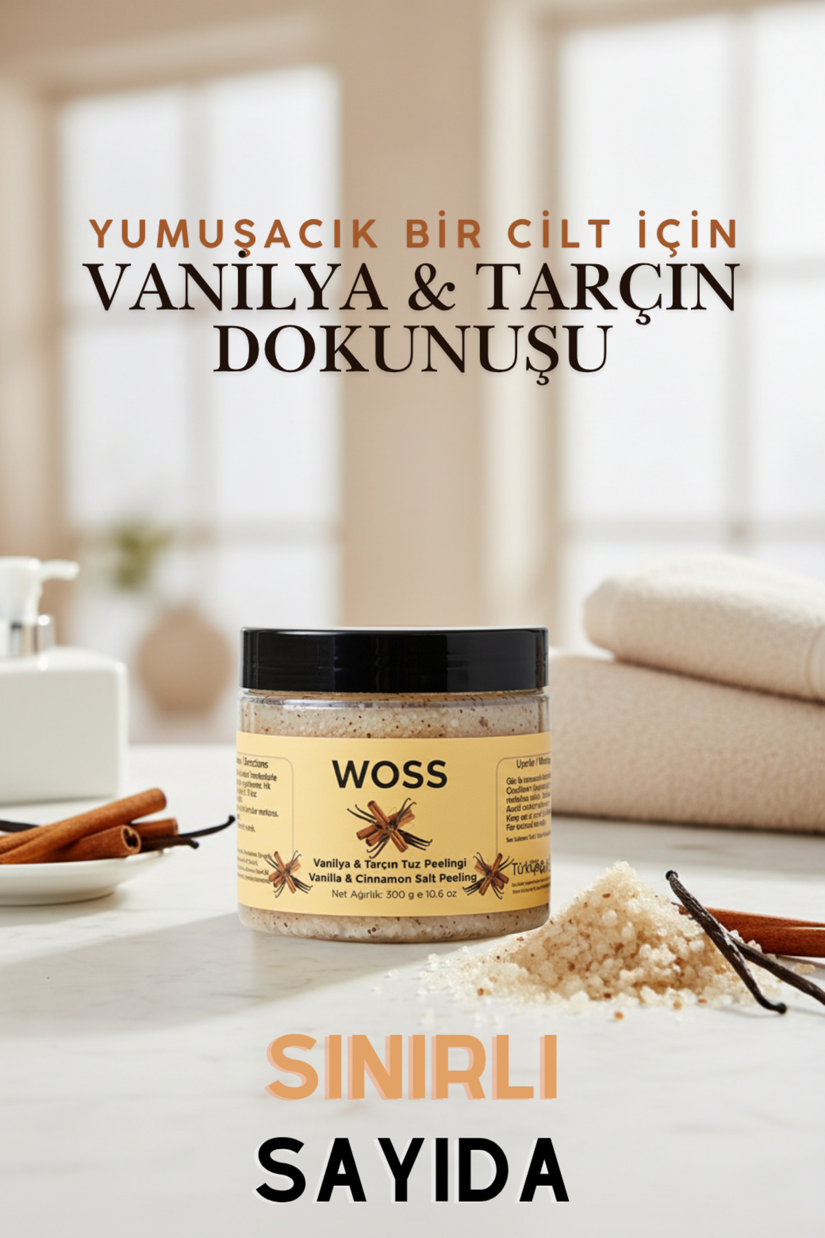 Woss Vanilya & Tarçın Vücut Tuz Peelingi – 300 g