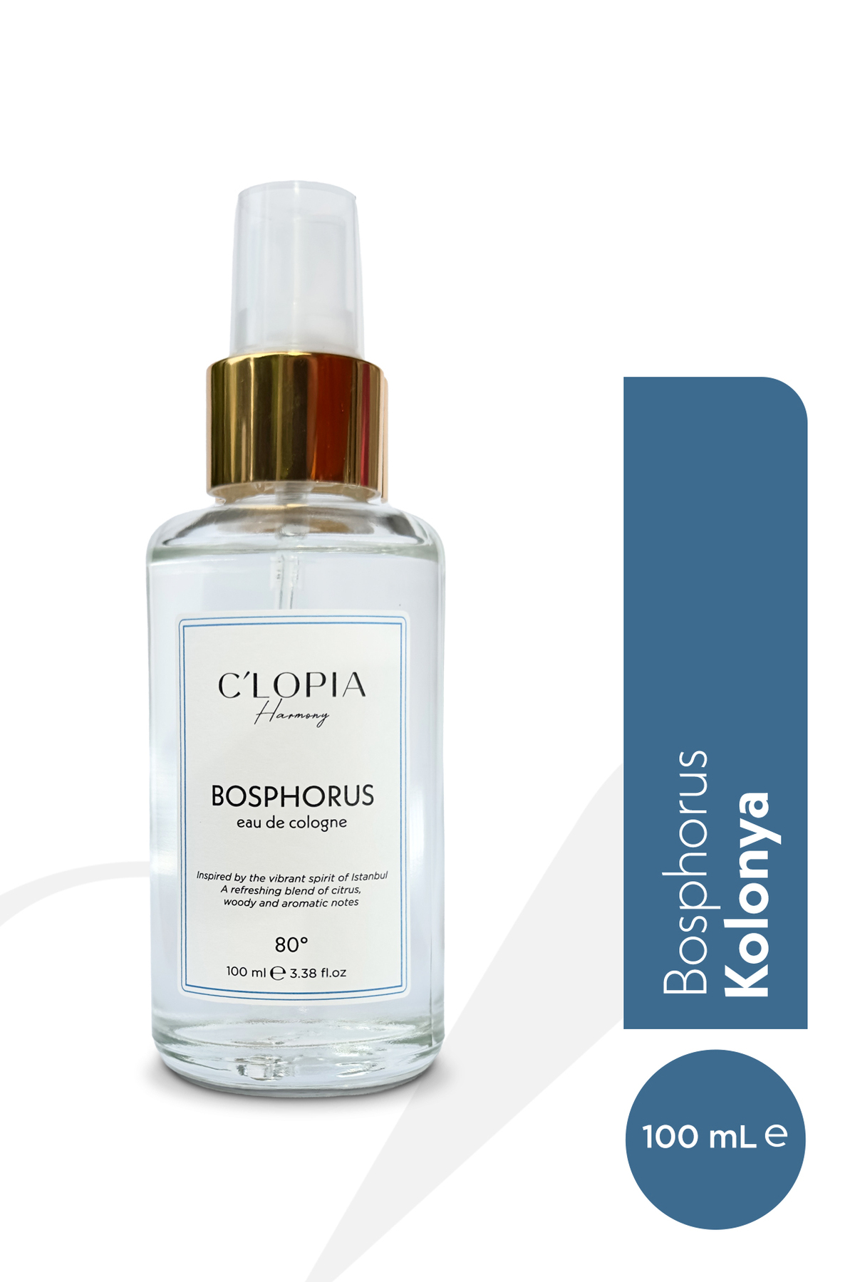 C'LOPIA BEAUTY Bosphorus Eau de Cologne 100 ml Cam Şişe Ferah ve Kalıcı Unisex Kolonya Deniz Esintisi