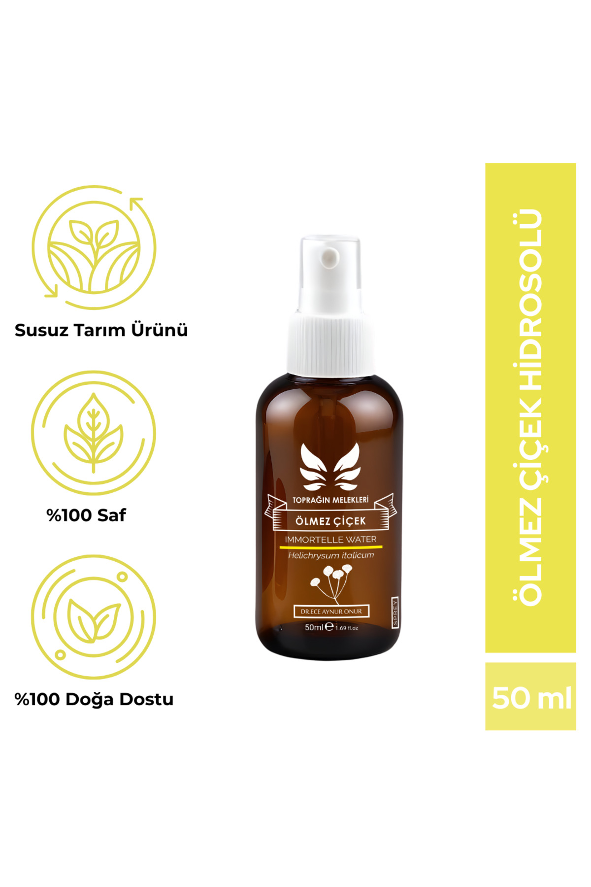 Toprağın Melekleri Ölmez Çiçek Hidrosolü %100 Saf 50 ml Ölmez Çiçek Suyu Mist