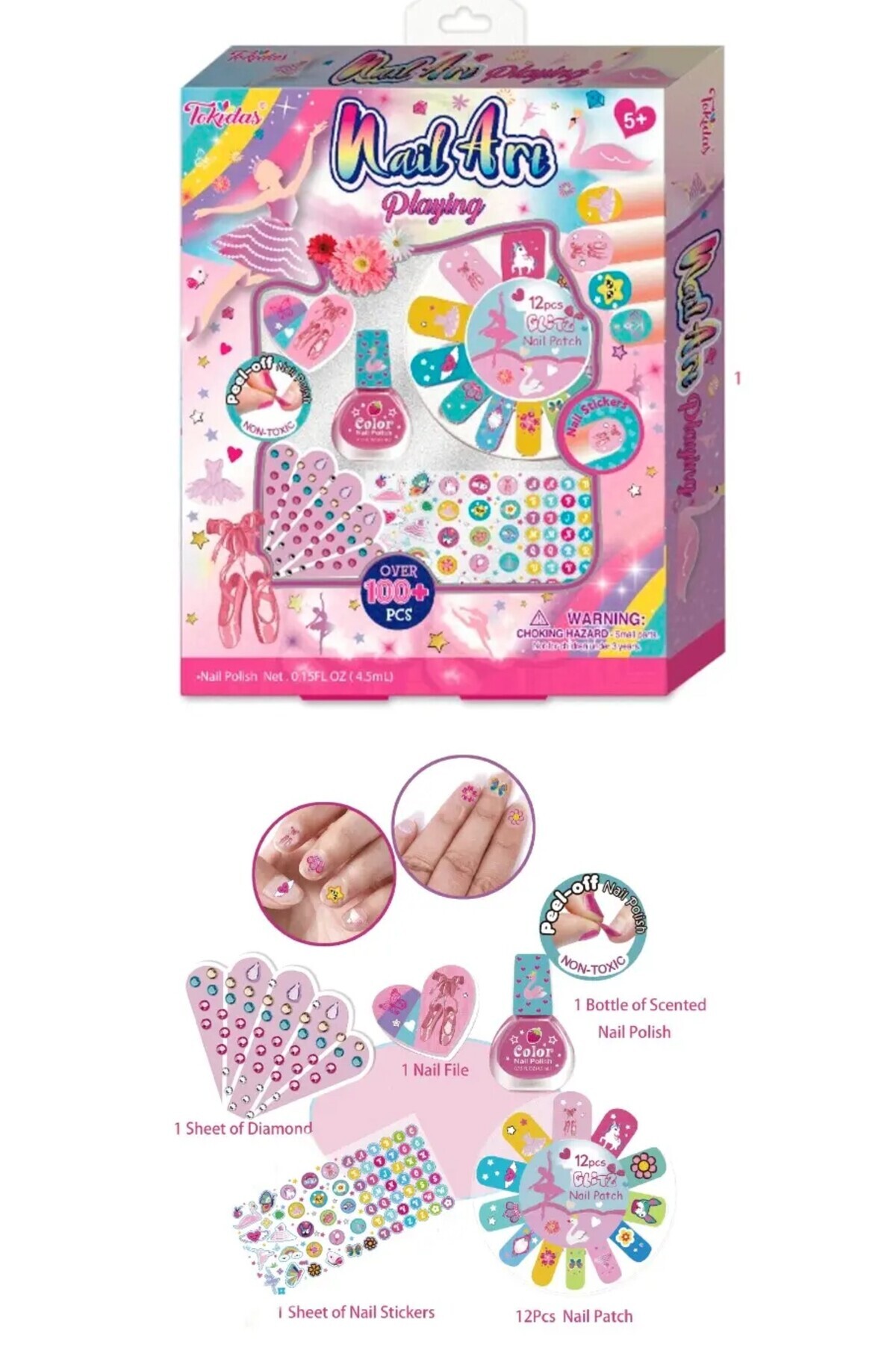 TOYFEST 100 Parça Tırnak Süsleme Seti Tokidas Nail Art Çocuk Oje Çıkartma Sticker 5 YaşÜzeri Kızlara Özel Ek