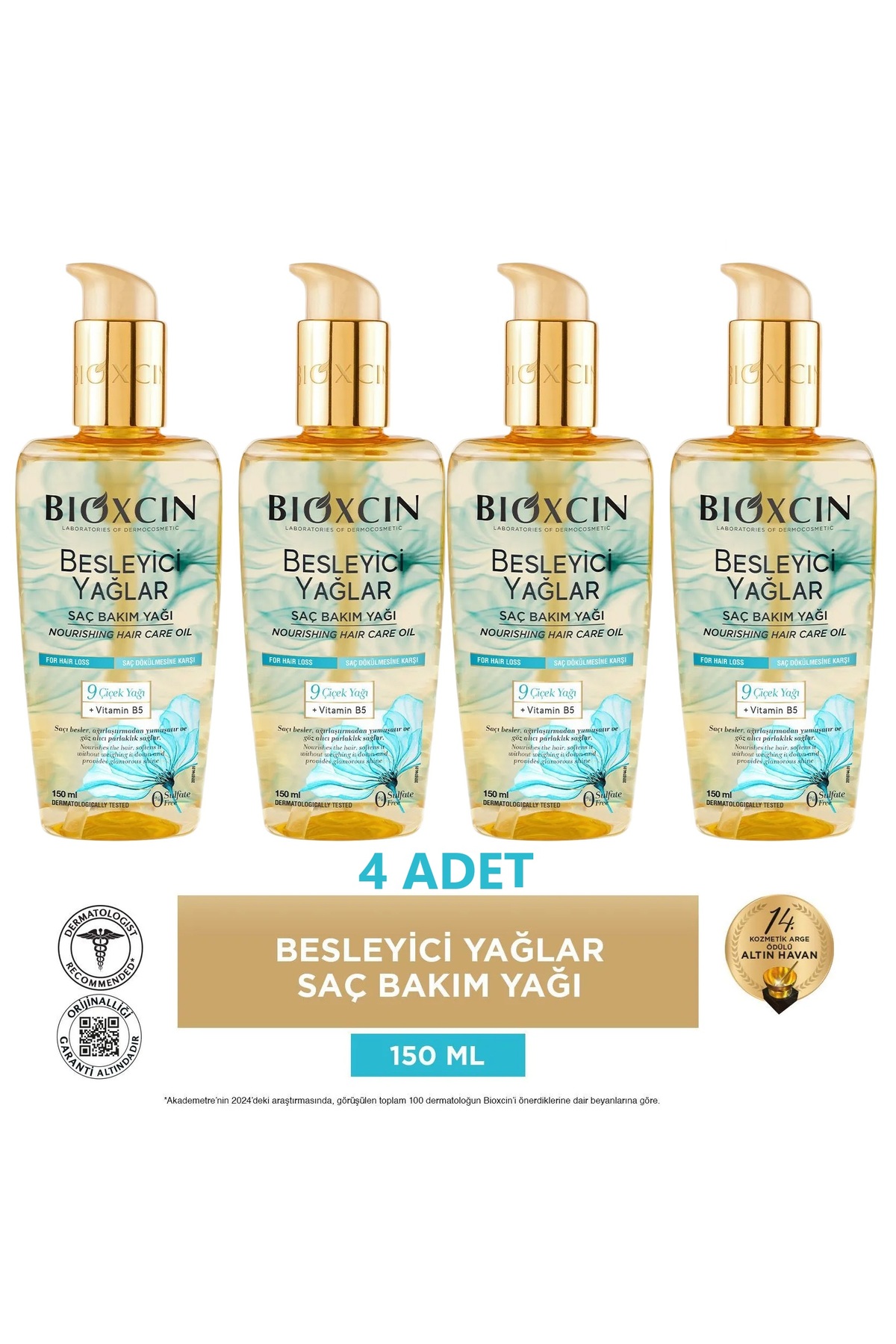 Bioxcin Besleyici Yağlar Saç Bakım Yağı 150 ml - Sülfatsız. Kuru Ve Yıpranmış Saçlar Saç Dökülme Kar 4'lü