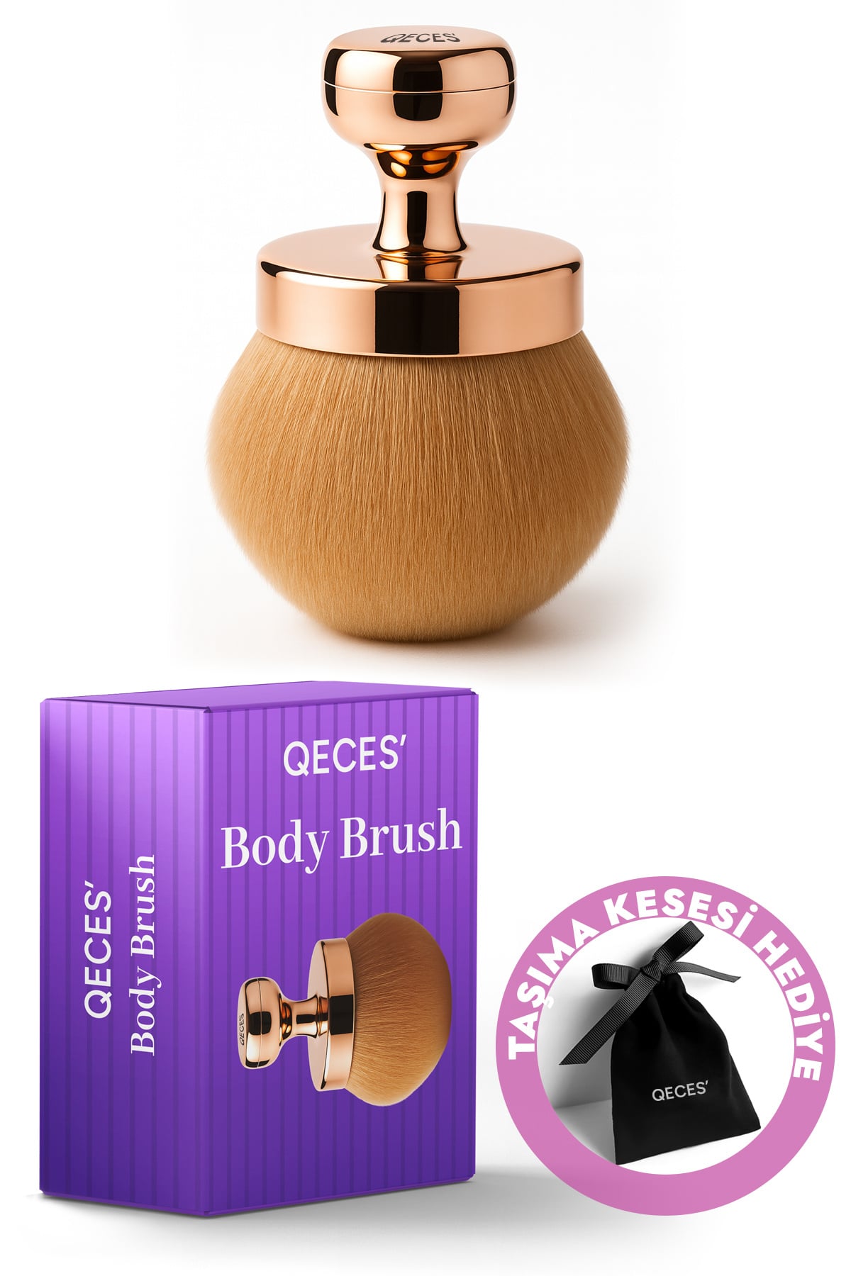 QECES Büyük Oval Kabuki Vücut Makyaj Fırçası | Fondöten & Bronzlaştırıcı Uygulama