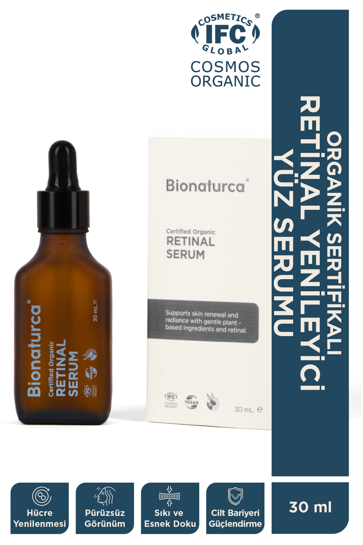 BIONATURCA Organik Sertifikalı Retinal Yenileyici Yüz Serumu 30 ml -