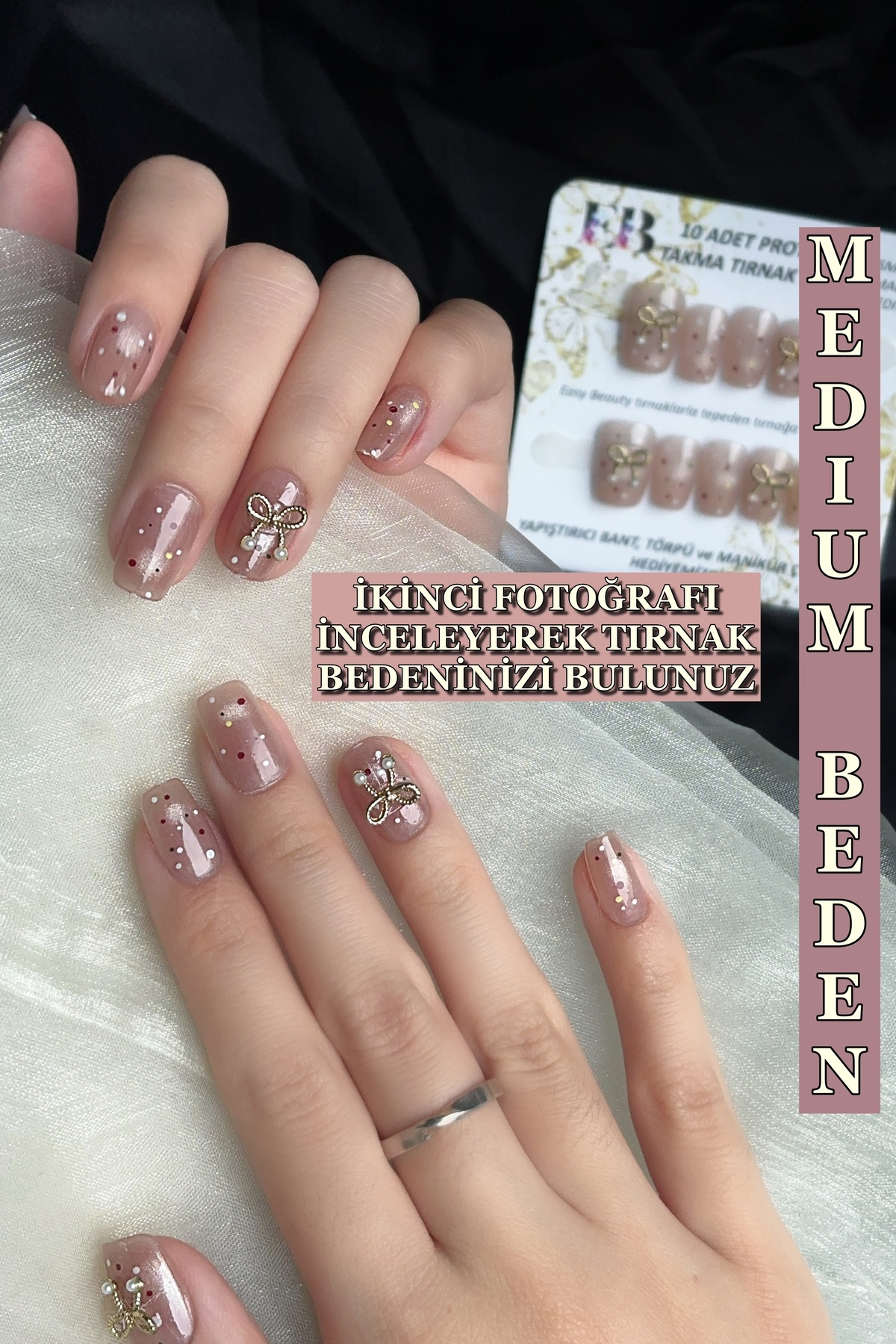 Easy Beauty Kedi Gözü MEDIUM Beden Kısa Küt 10 Adet Takma Tırnak Seti T061