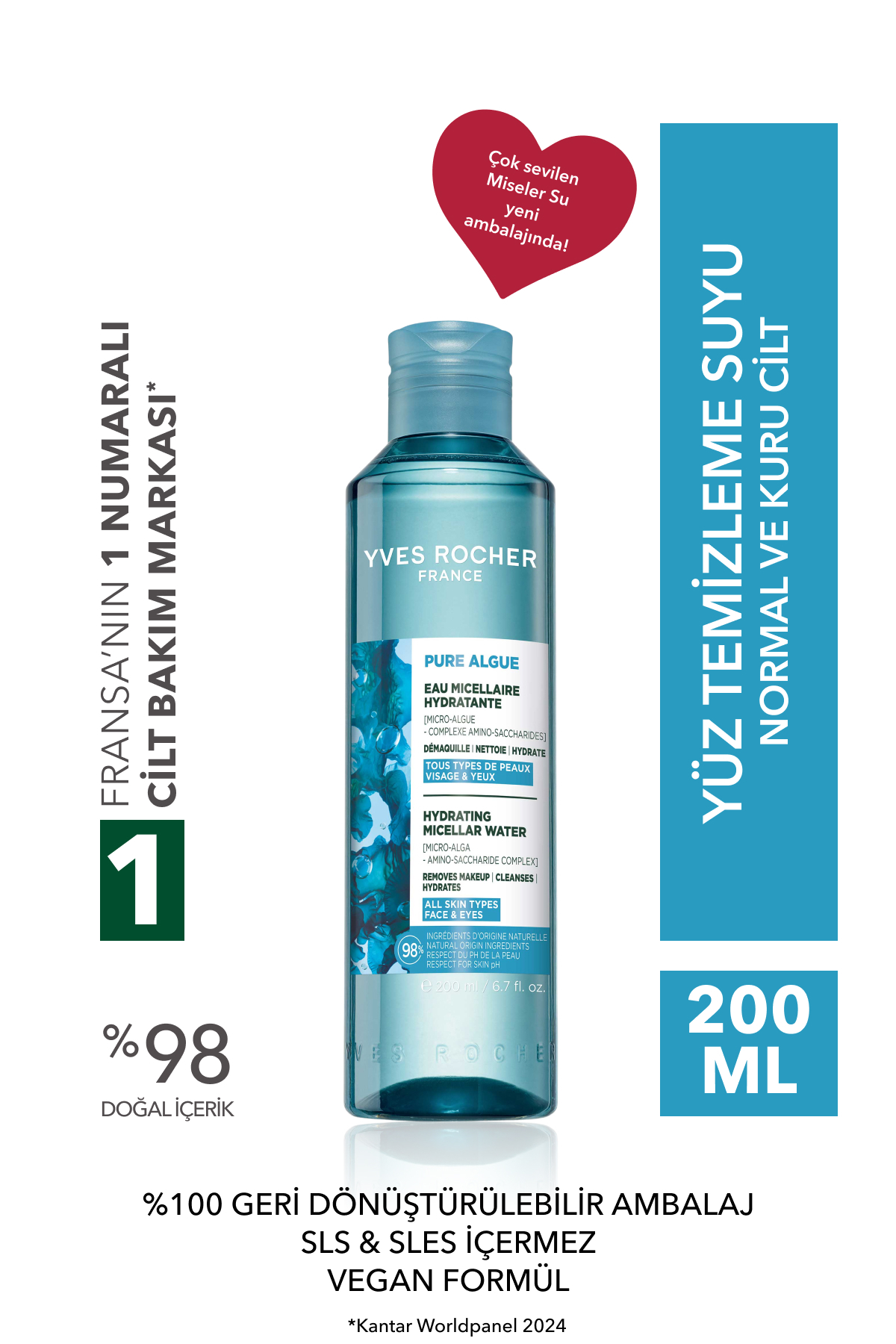 Yves Rocher Normal-Kuru Ciltler İçin Yoğun Nemlendirici Makyajı Hassasça Arındıran Micellar Temizleme Suyu 200ml