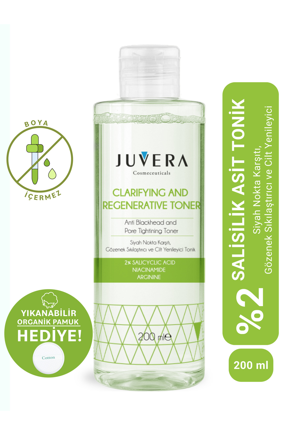 JUVERA Cosmeceuticals Salisilik Asit Içerikli Siyah Nokta Karşıtı Ve Gözenek Sıkılaştırıcı Yenileyici Tonik 200ml