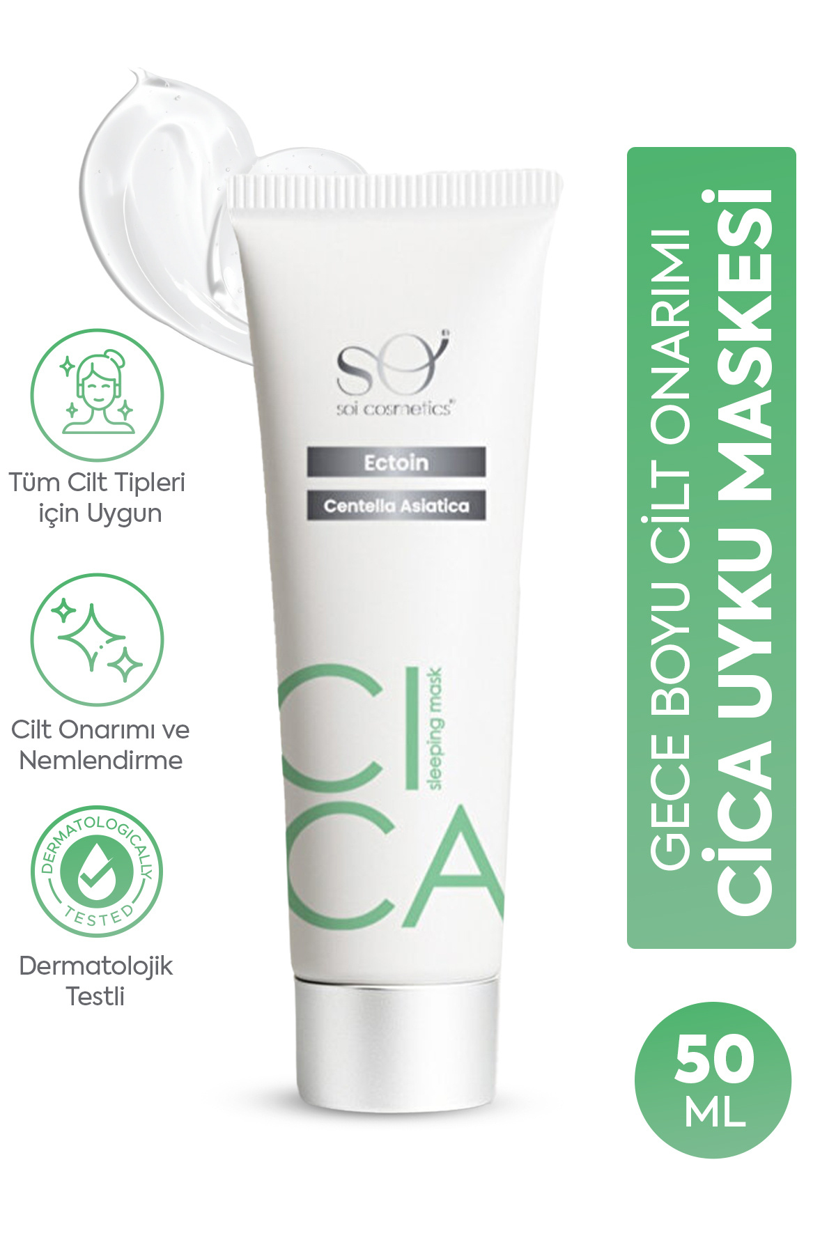 SOI Cosmetics Cica Gece Uyku Maskesi 50ml - Cilt Onarıcı ve Yoğun Nemlendirici Durulanmayan Maske