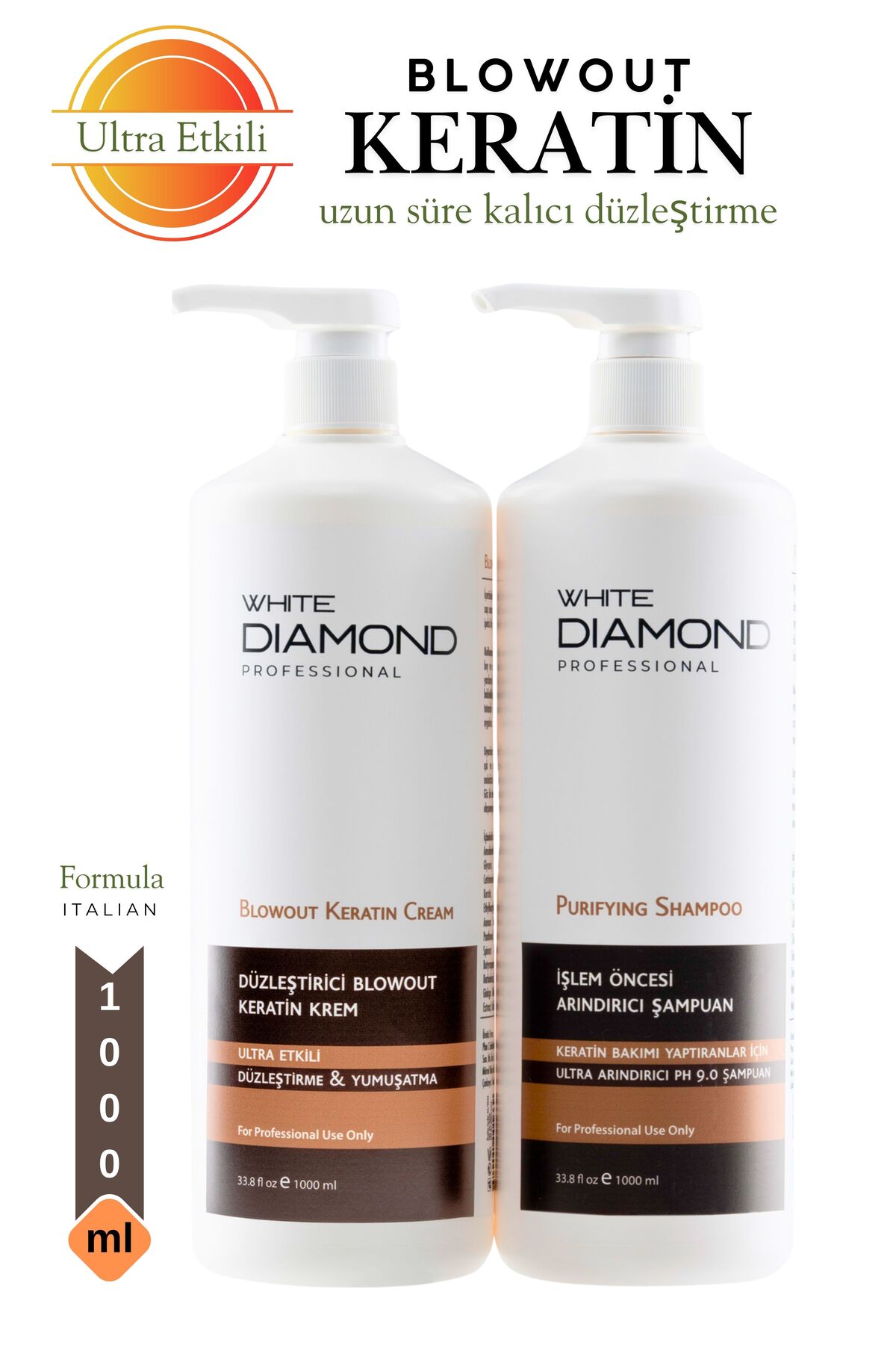 WHİTE DİAMOND Düzleştirici Blowout Keratin Brezilya Fönü Profesyonel saç bakım ultra etkili 1000 Ml