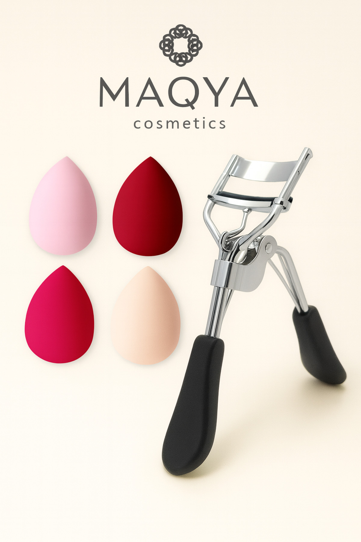 MAQYA KOZMETİK Doğal Kıvırım Sağlayan Kirpik Kıvırıcı Eyelash Curler& 4'lü BÜYÜK Makyaj Süngeri (Fondoten Kapatıcı)