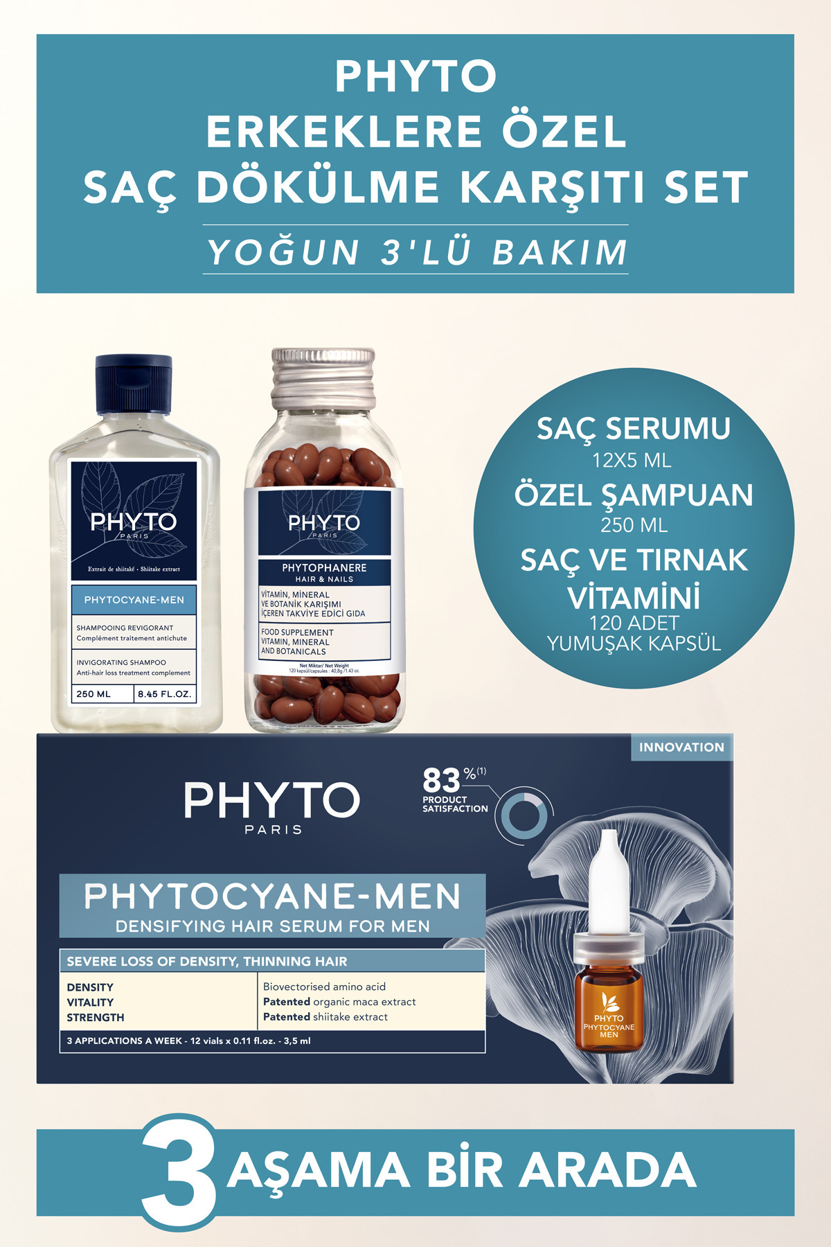 Phyto Erkeklere Özel Saç Dökülme Karşıtı Set - Yoğun 3'lü Bakım