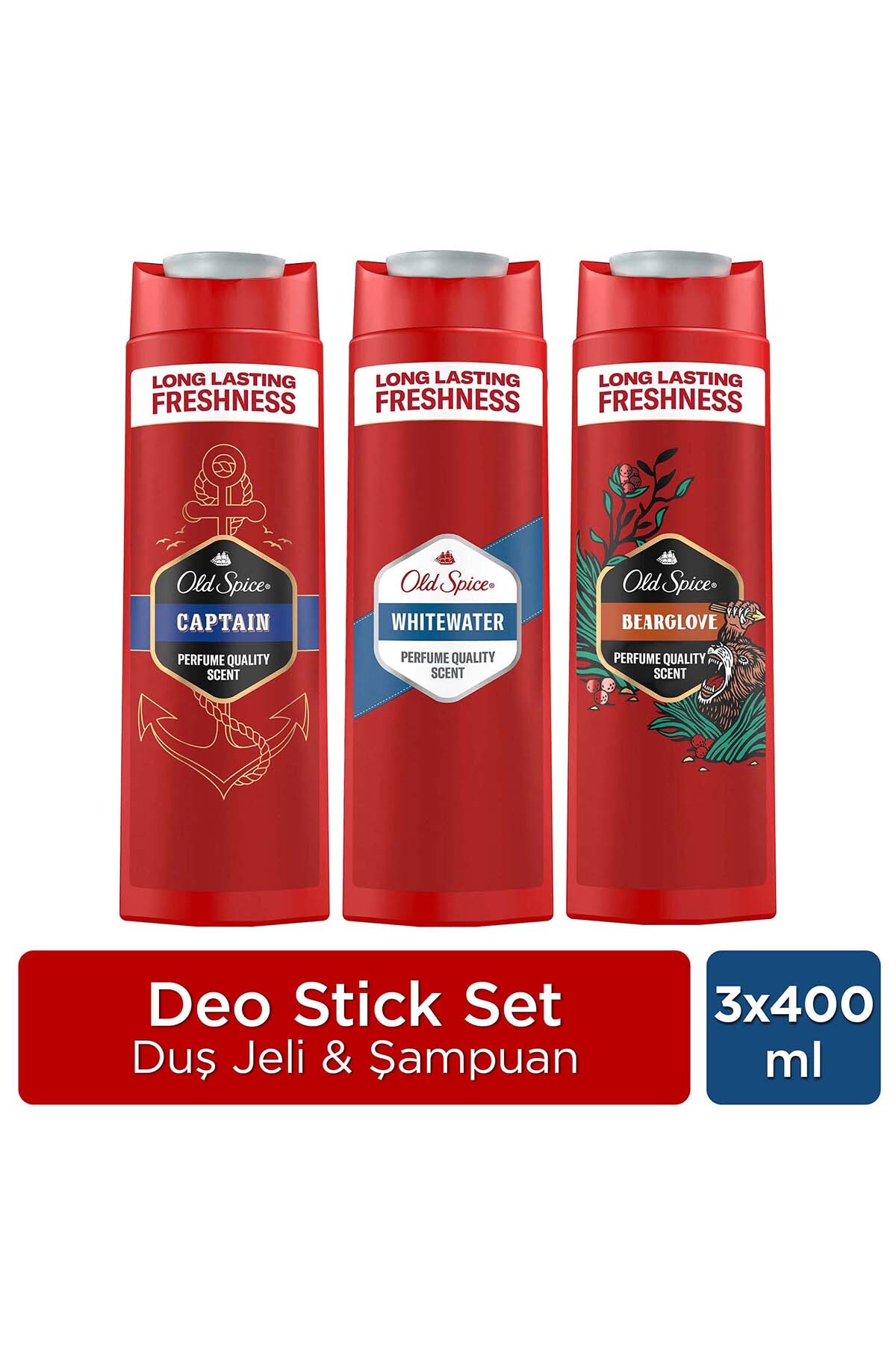 Old Spice Erkek Duş Jeli Seti : Captain 400ml, Whitewater 400 ml, bearglove 400 ml