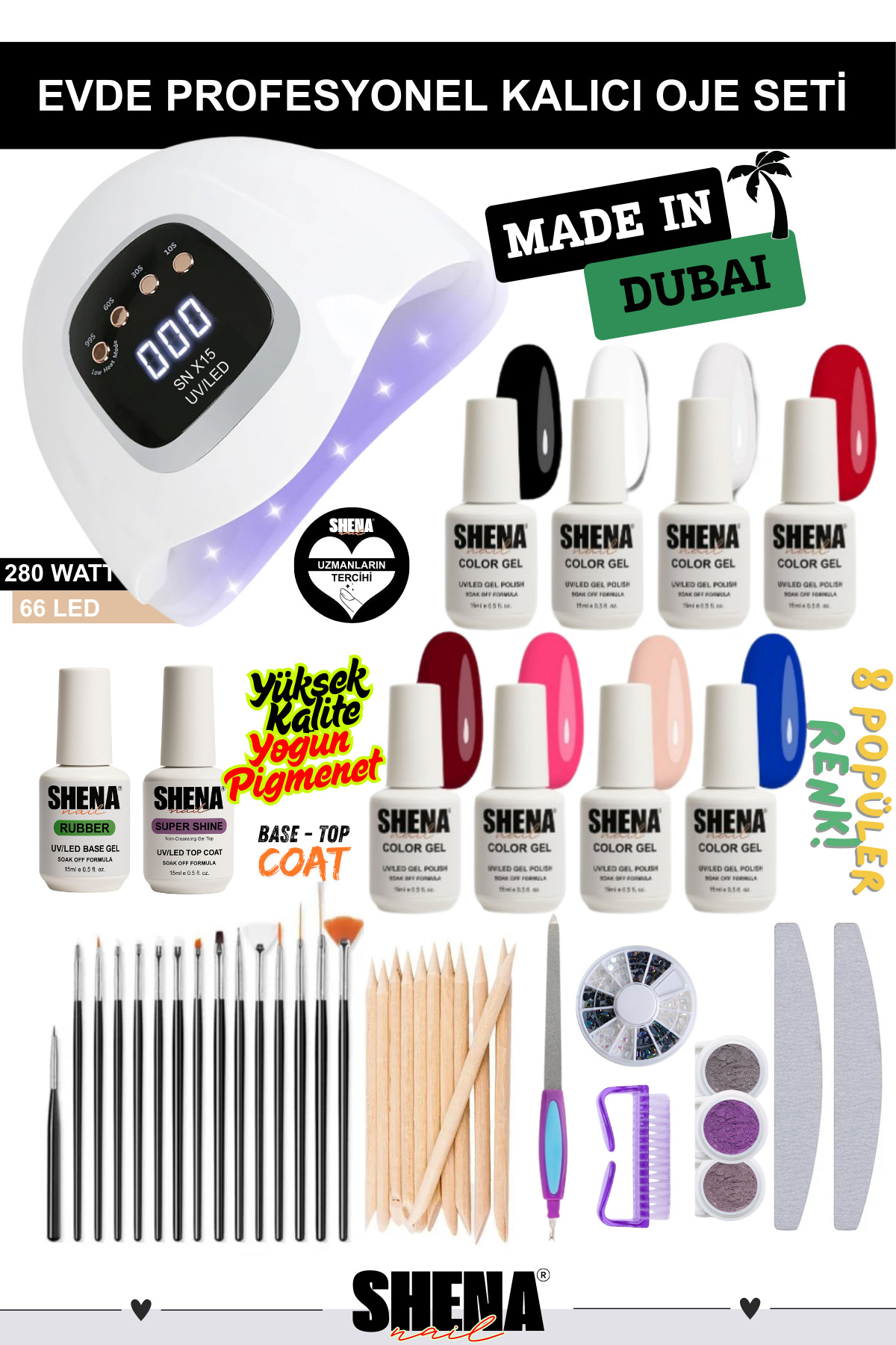 KozMood Evde Profesyonel Kalıcı Oje Seti Full (UV/LED SHENA KALICI OJE DUBAİ ,BASE,TOP COAT SÜS FIRÇA)