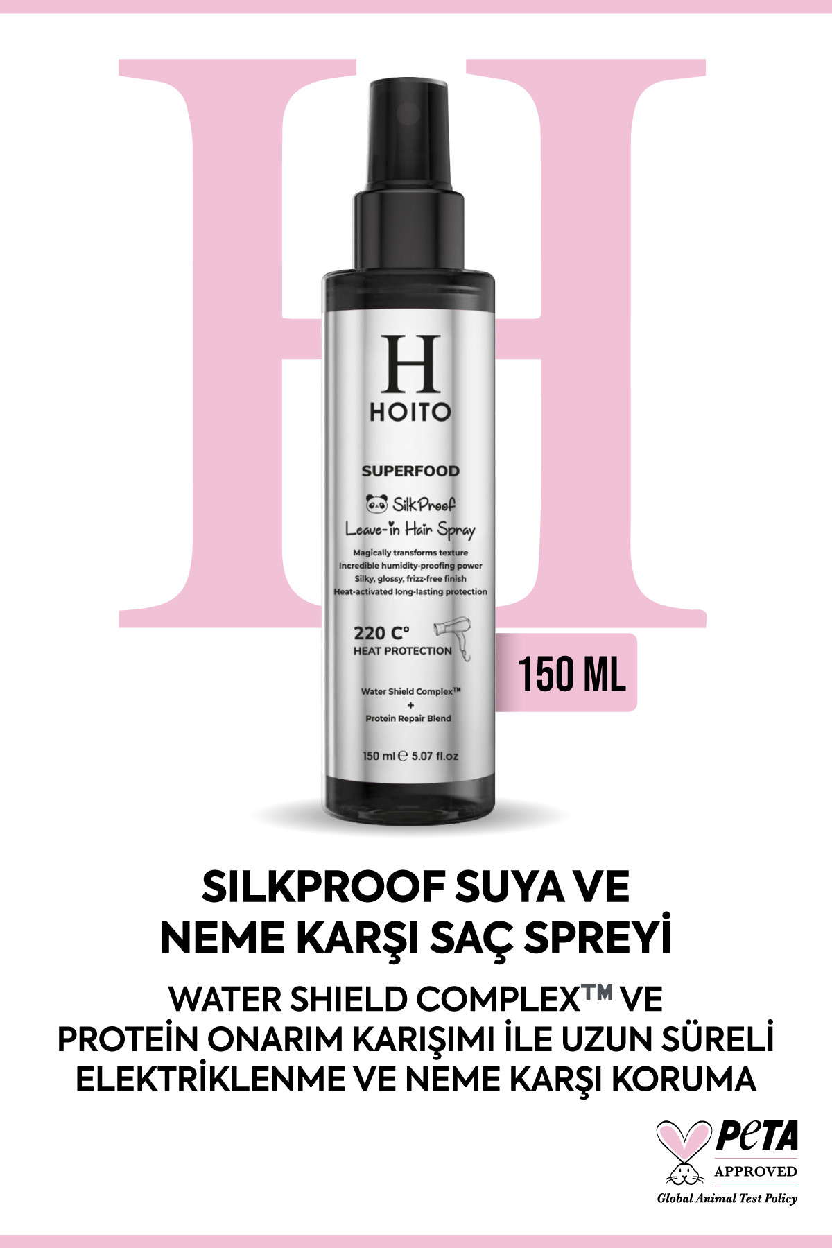 Hoito Su ve Neme Karşı Dayanıklı Isı Koruma & Yoğun Parlaklık Veren Saç Bakım Spreyi (150 ml)