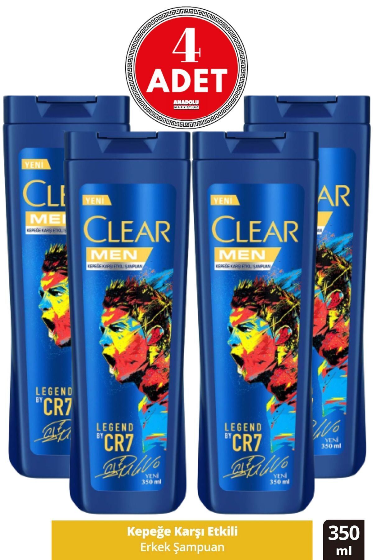Clear Men Kepeğe Karşı Etkili Şampuan Legend By CR7 Cristiano Ronaldo 350 ml 4 ADET