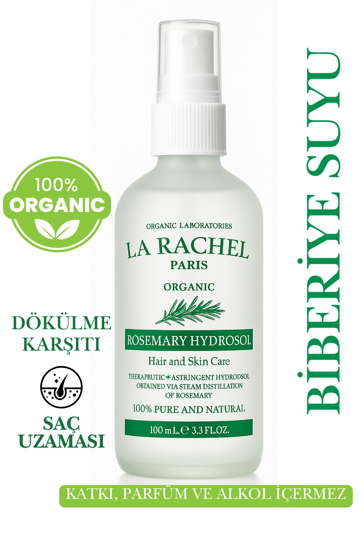 La Rachel Organik Biberiye Suyu – Dökülme Karşıtı & Uzamayı Destekleyici Saç Toniği