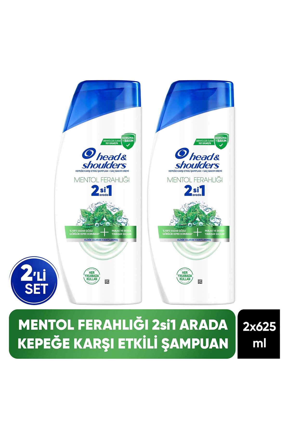 Head & Shoulders 2'si 1 Arada Mentol Ferahlığı Kepek Karşıtı Şampuan 625ml x 2 Adet