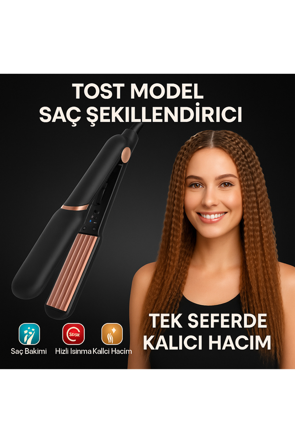 Teknoşık Tost Model Saç Şekillendirici 220°C Seramik Kaplama Hızlı Isınan 360° Döner Kablolu Maşa