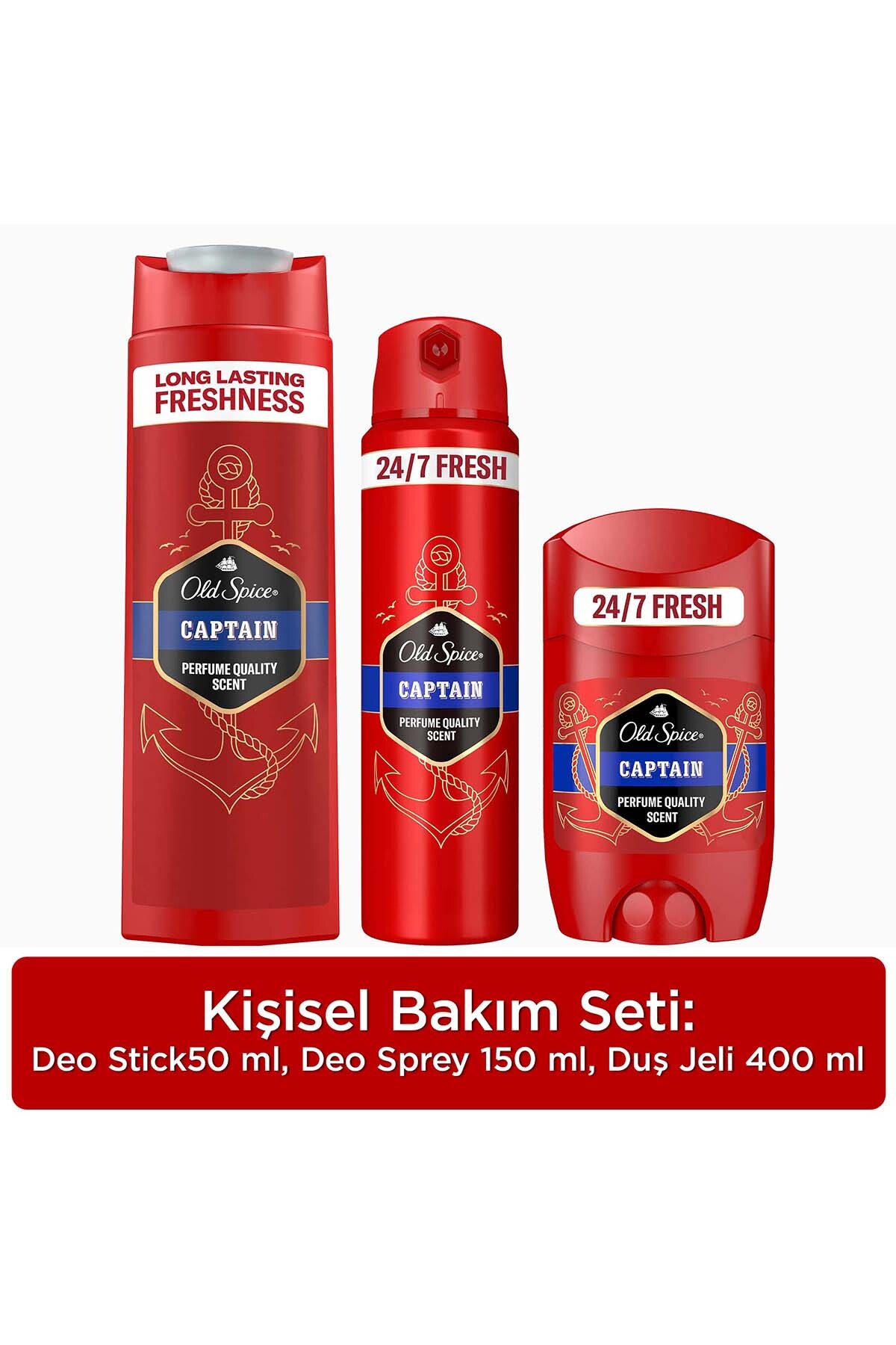 Old Spice Captain Erkek Kişisel Bakım Seti : Deo Stick 50ml, Sprey 150 ml, Duş jeli 400ml